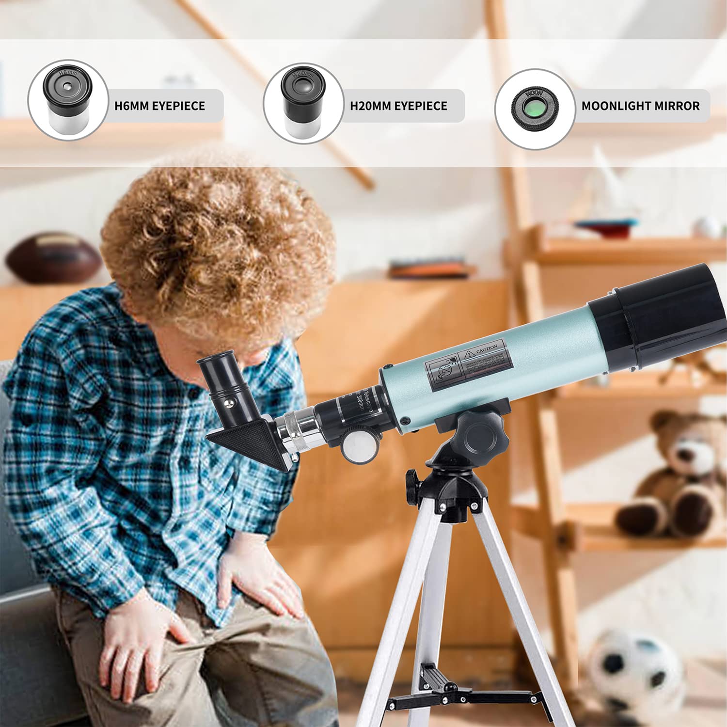 Mijiaowatch Kids Telescope - 360/50Mm 90X Zoom Hd Monocular Space Telescope With Tripod For Kids/Adult/Beginners (Blue)