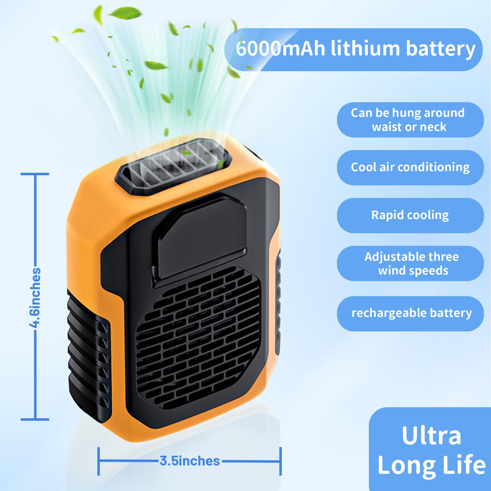 Portable Waist Fan Rechargeable, Clip Fan With 6000Mah Battery, 3 Speeds Wearable Belt Fan