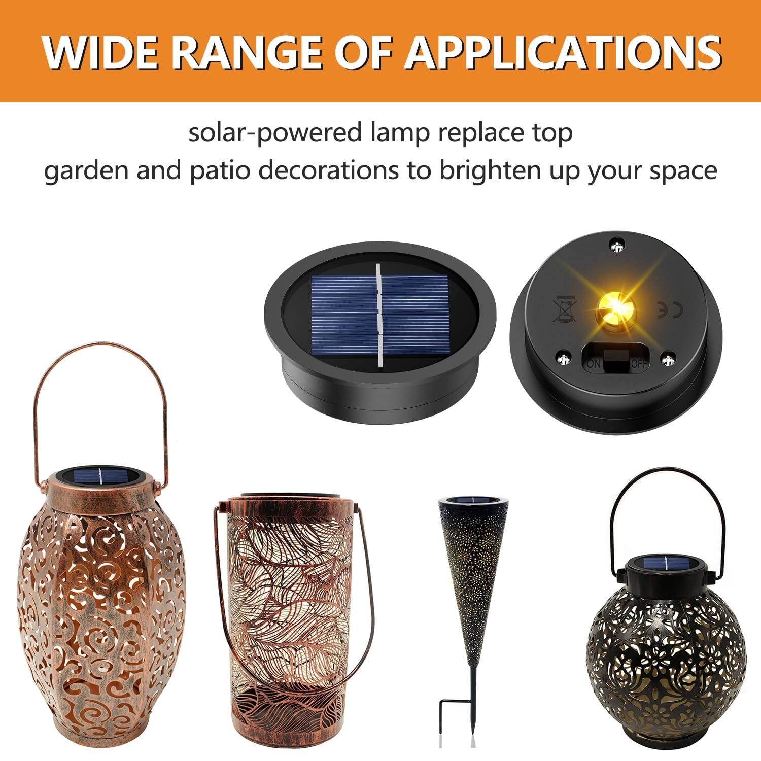 X-Prek 2 Pack Replacement Solar Light Parts(Top Size 2.76 Inches, Bottom Size 2.36 Inches),7 Lumens Warm White Led Waterproof Solar Light Replacement Top Kit For Outdoor Diy Hanging Lanterns