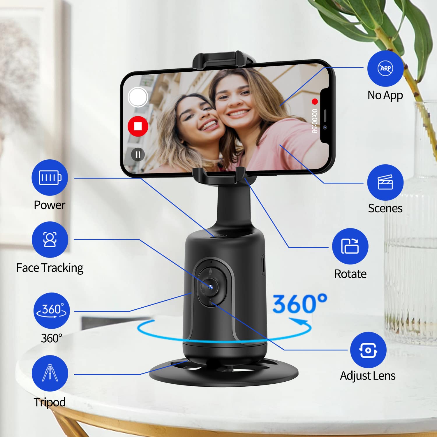 Korecase Auto Face Tracking Phone Holder With Remote,360°Rotation Following Face Body Smart Shooting Tracking Tripod Phone Camera Mount For Live Vlog,Tiktok,Rechargeable Battery,No App,Black