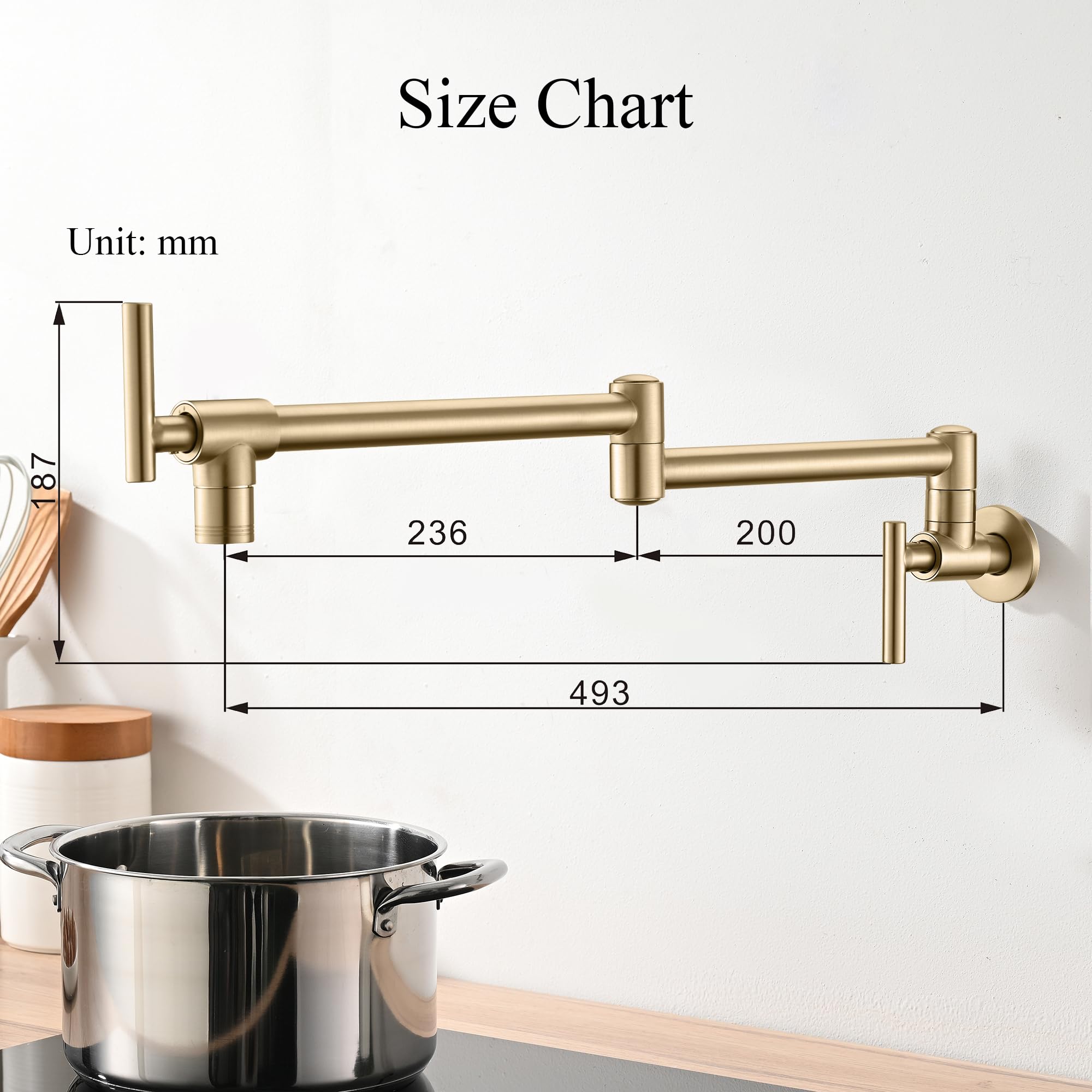 Diamondforge Pot Filler Faucets - For Kitchen, Sink, Stove And Bar With Brass Wall Mount Double Joint Swing Arms - Leak  Designs With High-Flow Aerators - Retractable And Folding Save Space - Brushed Gold