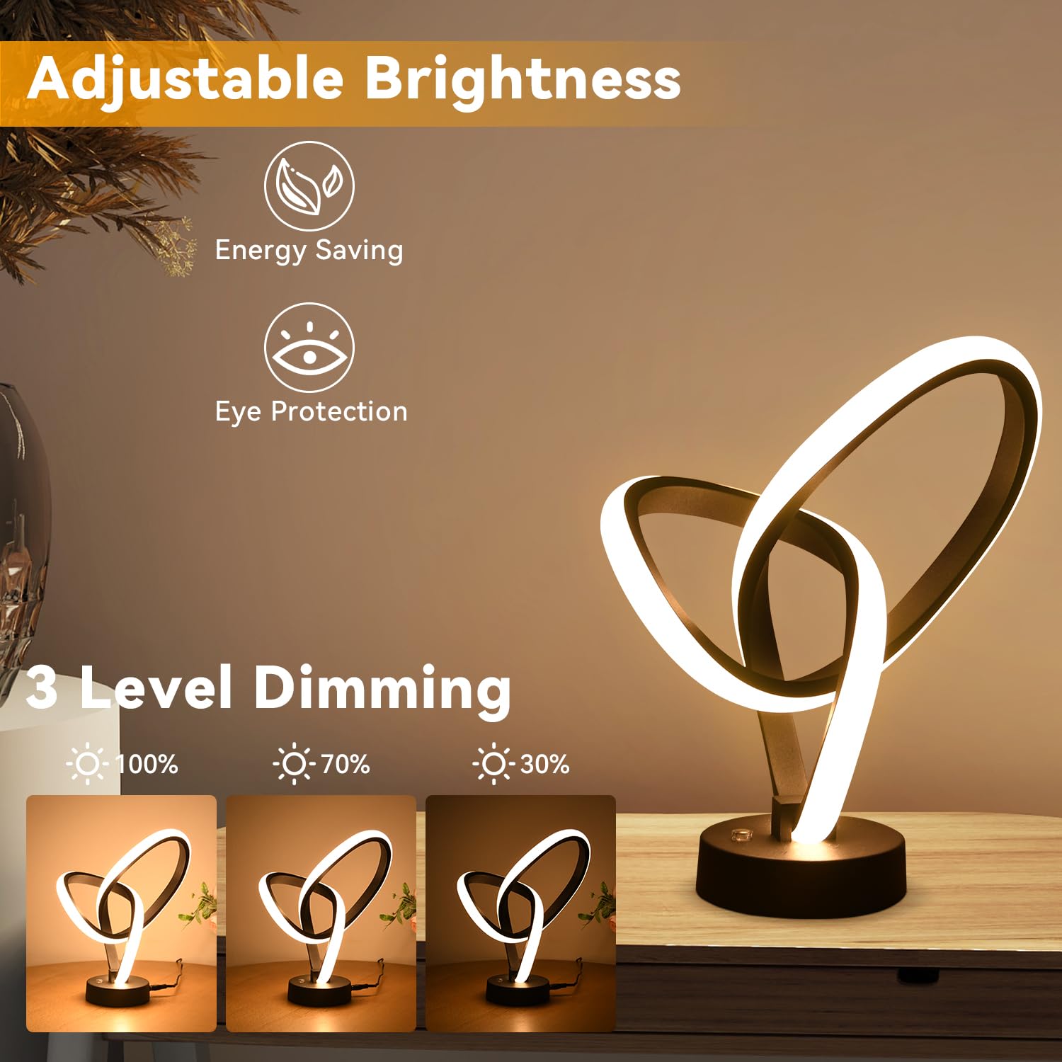 Vocevos Led Modern Table Lamps, Rgb Table Lamp With 7 Colors 10 Light Modes, 3-Way Dimmable Bedside Touch Spiral Cool Desk Lamps For Nightstand