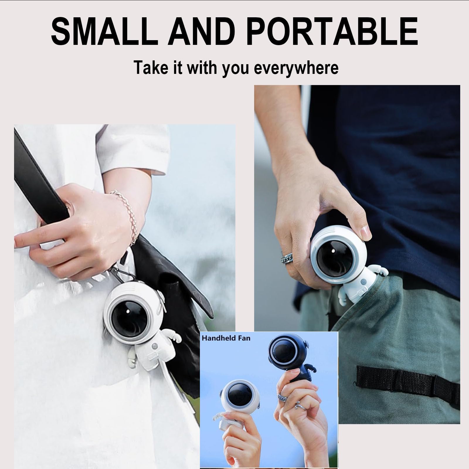 Portable Neck Fan, Powerful Handheld Fan, 3 Speeds Usb Rechargeable, Cute Astronaut Design,Mini Cool