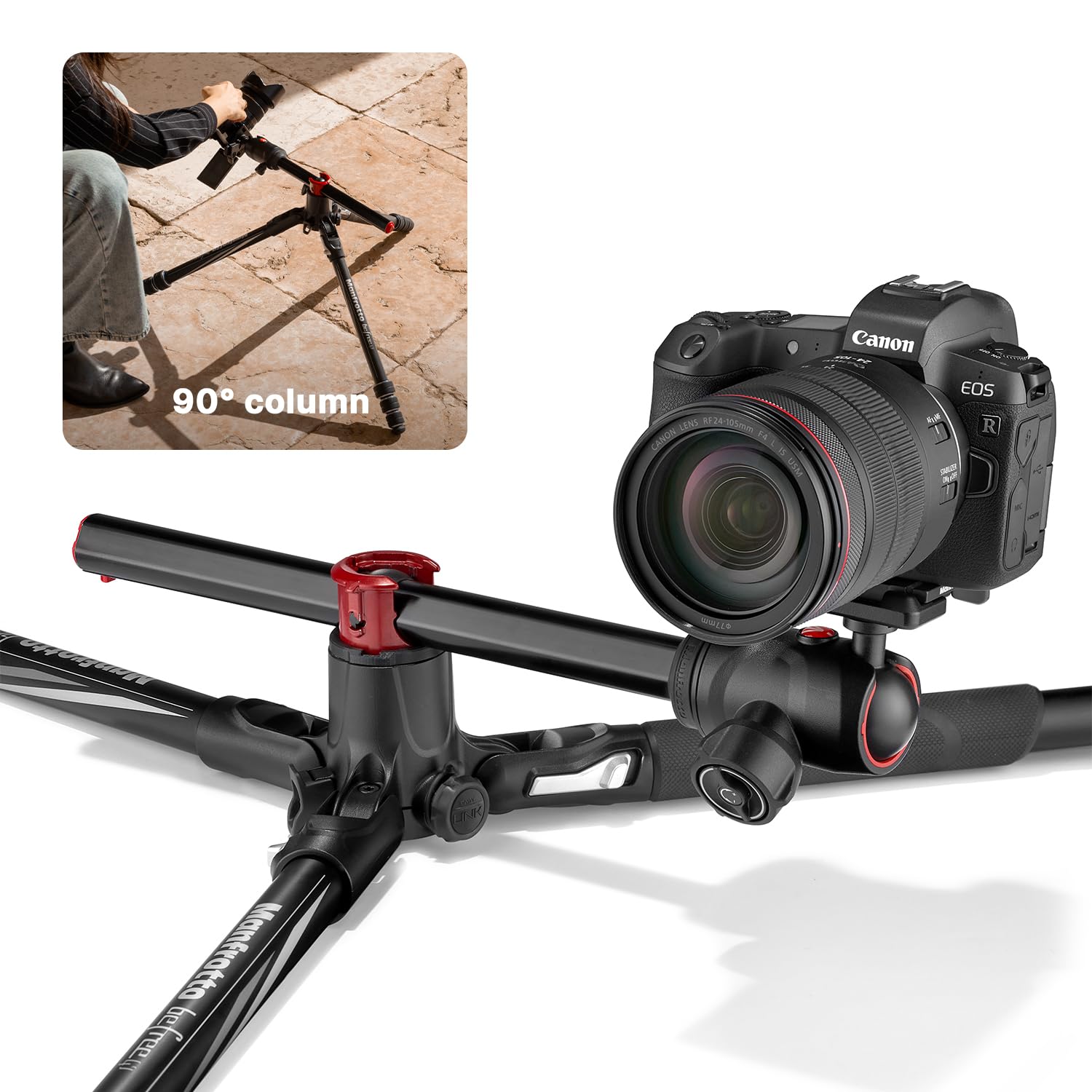Manfrotto Be Gt Xpro Aluminium Camera Tripod, 496 Centre Ball Head, Twist Lock System, 90 Degree Column, 200Pl-Pro Plate, For Dslrs, Csc, Mirrorless, Macro Photography, Mkbfra4Gtxp-Bh