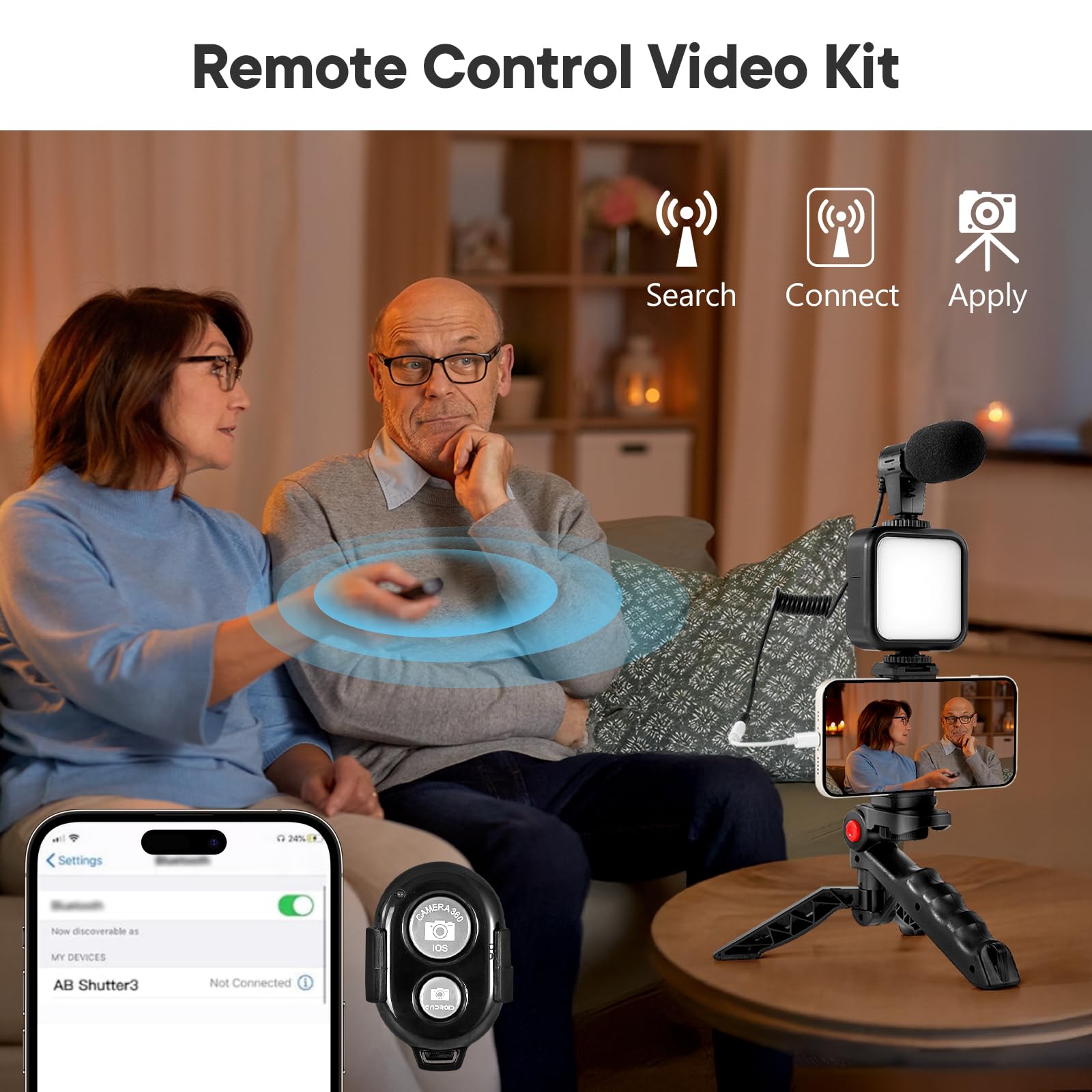 Kalofaye Vlogging Kit For Iphone, Android (With Tripod), With Mini Led Video Light + Cardioid Microphone + Phone Clip + Tripod For Video Calling, Vlogging, Youtube, Instagram, Tiktok
