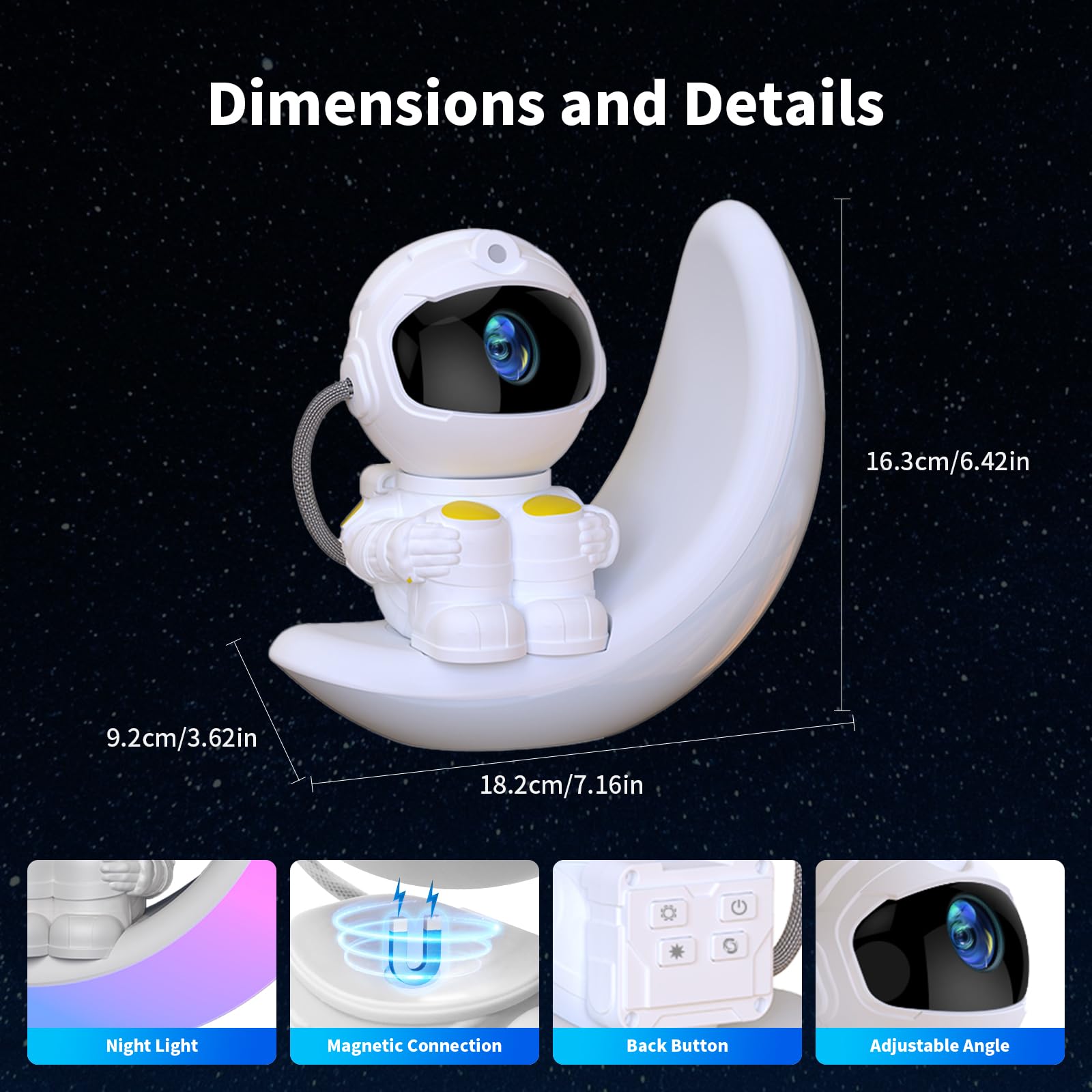 Acegamer Astronaut Galaxy Projector Moon Night Light, Star Ceiling Projector Galaxy Light With Timer And Remote Starry Nebula Led Lamp, Star Lights For Kids Adults Bedroom Decor, Christmas, Birthday