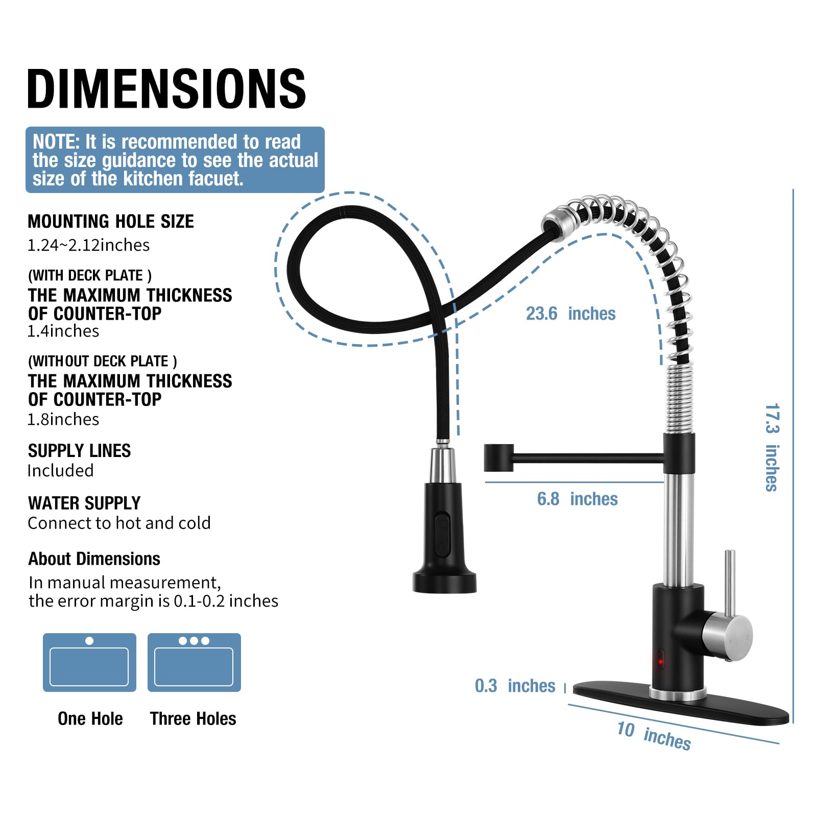 Djs Kitchen Faucets With Pull Down Sprayer Matte Black & Brushed Nickel -【Touchless】 Single Handle 1 Or 3 Holes Spring Kitchen Sink Faucet With Deck Plate For Farmhouse Rv Vessel Basin
