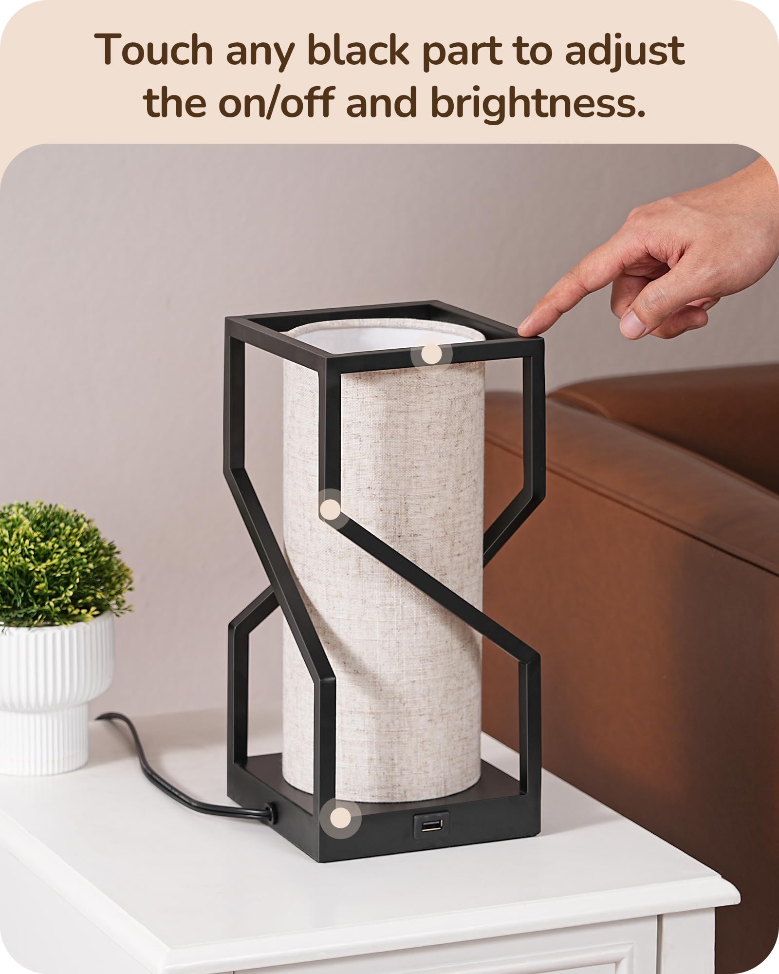 Edishine Modern Table Lamp With Overall Touch Control, 9W 2700K 3-Stage Dimmable Bedside Lamp, Linen Lampshade & Usb-A Port, Nightstand Lamp For Bedroom, Living Room, Bulb Included
