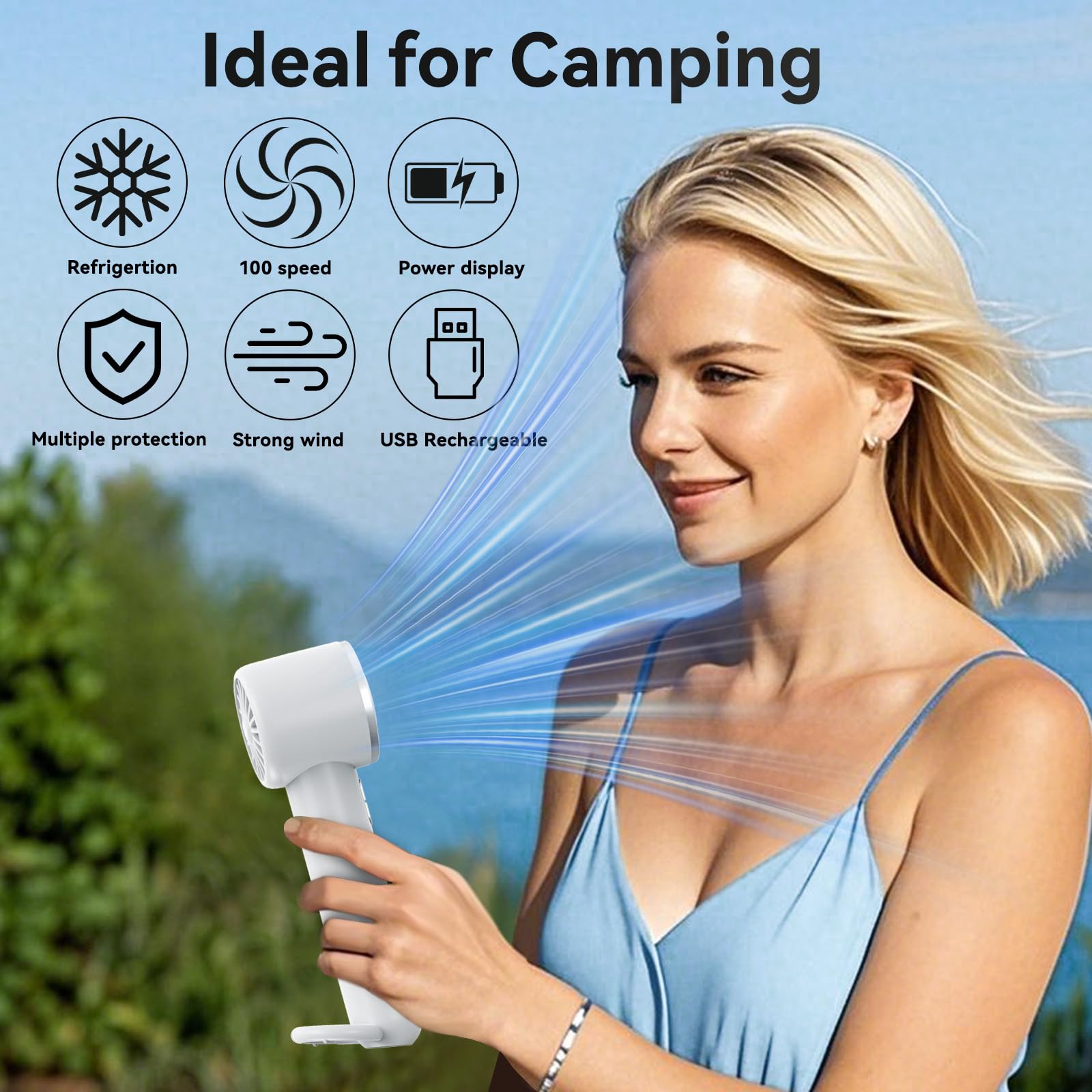 Handheld Cooling Fan, 5 Speeds Portable Air Conditioner Fans, Rechargeable Mini Fan With Usb