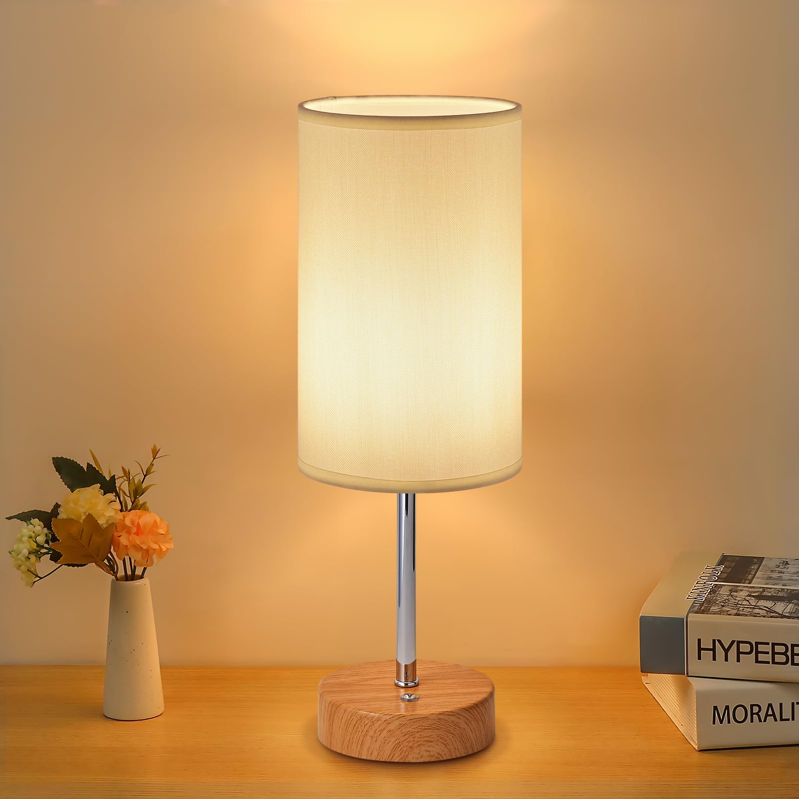 Baizhou Cordless Led Table Lamp, 5000Mah Rechargeable Bedside Small Lamp For Bedroom, Portable Touch Dimmable Battery Operated Lamp, Memory Ambient Light For Patio Restaurant Office(Wooden)