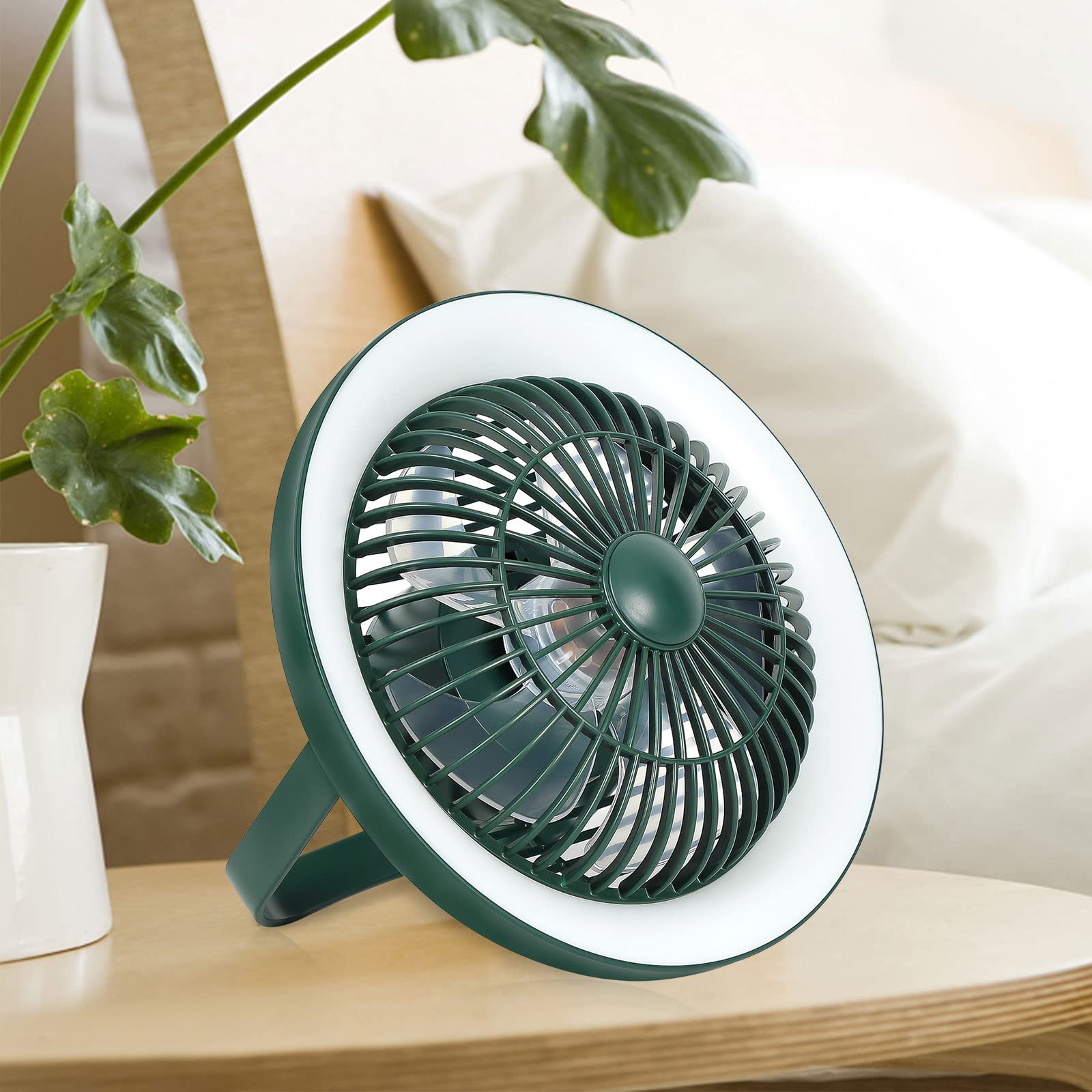 Depuley Portable Battery Operated Fan With Led Lantern, 8" Tabletop Air Circulator Fan With 3 Speeds