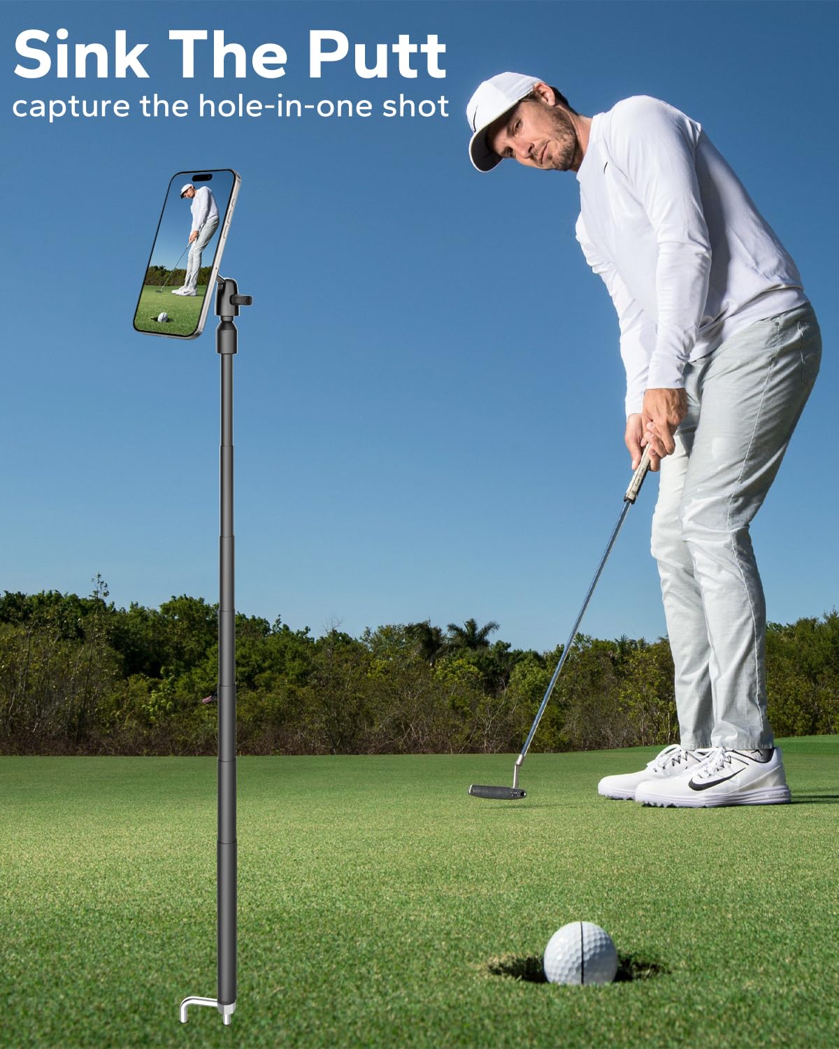 Gdzn 57" Extendable Golf Monopod Selfie Stick - Magnetic Phone Holder For Golf Swing Analysis, Putting Recording And Training Aid, Portable Travel Tripod Stand With Ground Spike, Magsafe Compatible