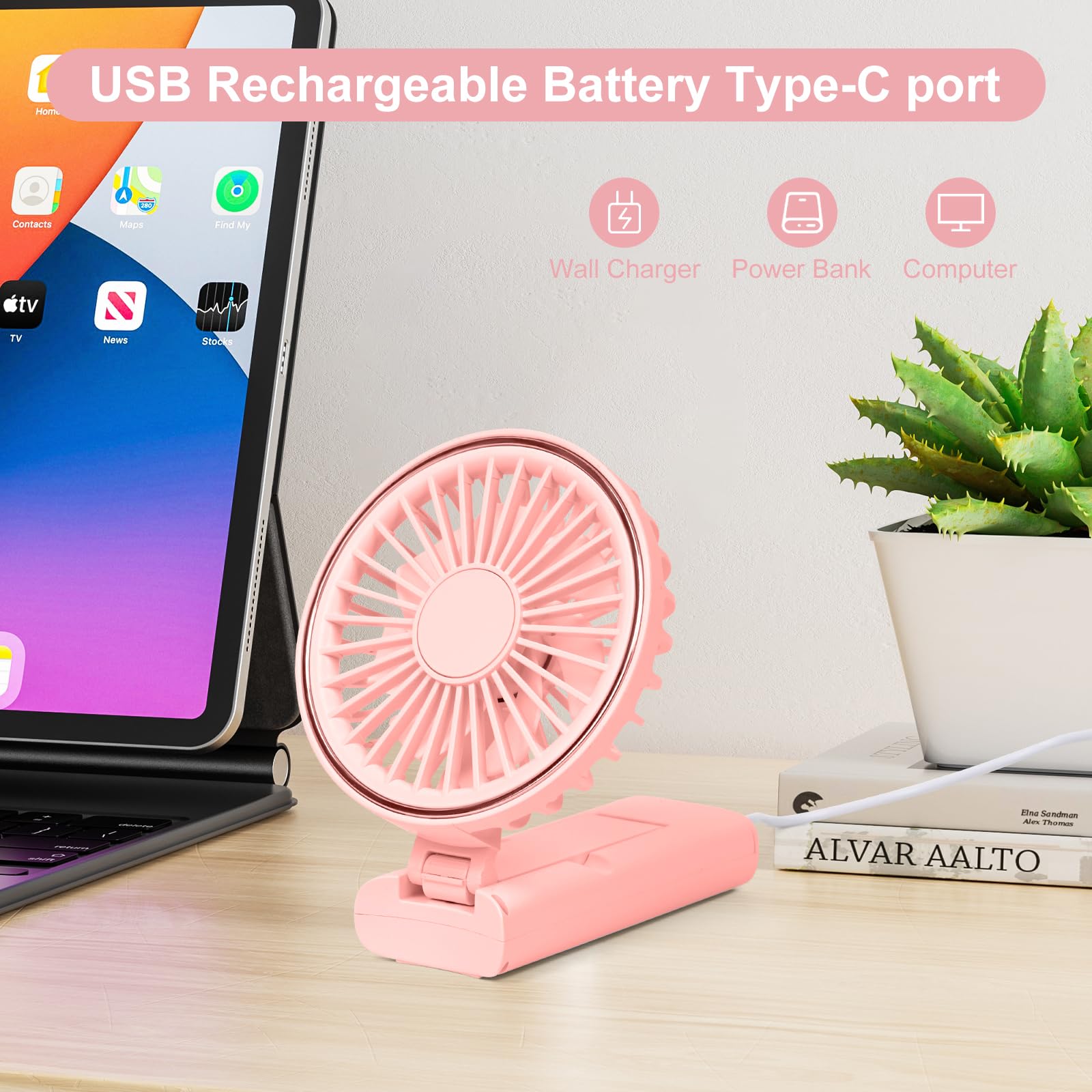 Portable Mini Fan, 2000Mah Battery Operated Fan, 4 In 1 As Phone Holder, Handheld Fan, Desk Fan, Usb