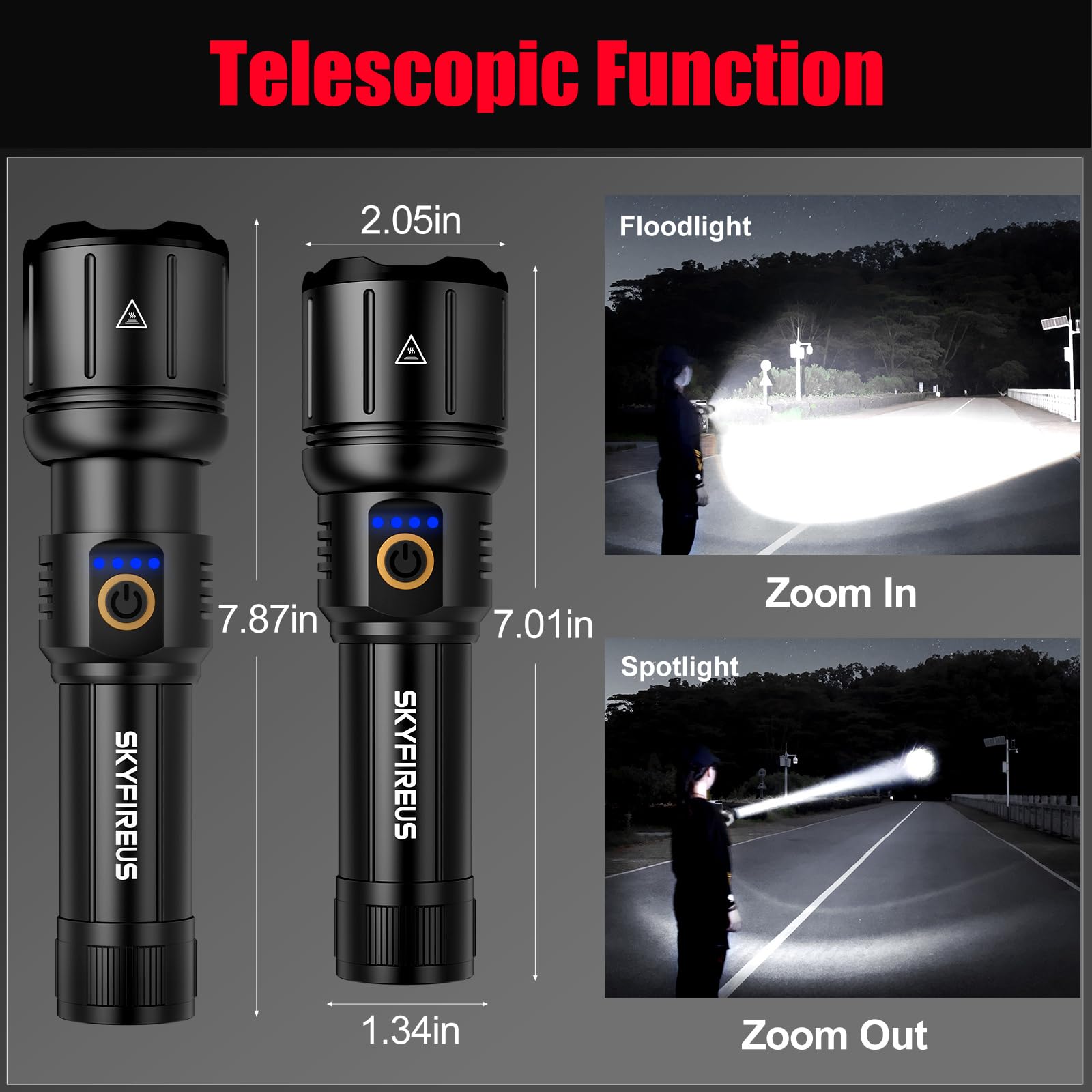 Skyfire Flashlights High Lumens With Ignition Lens,10000Lm Rechargeable Flashlights,Led Flashlight,Outdoor Super Bright Flashlight Handheld Flashlights For Emergency,Camping,Searching,Home,Black