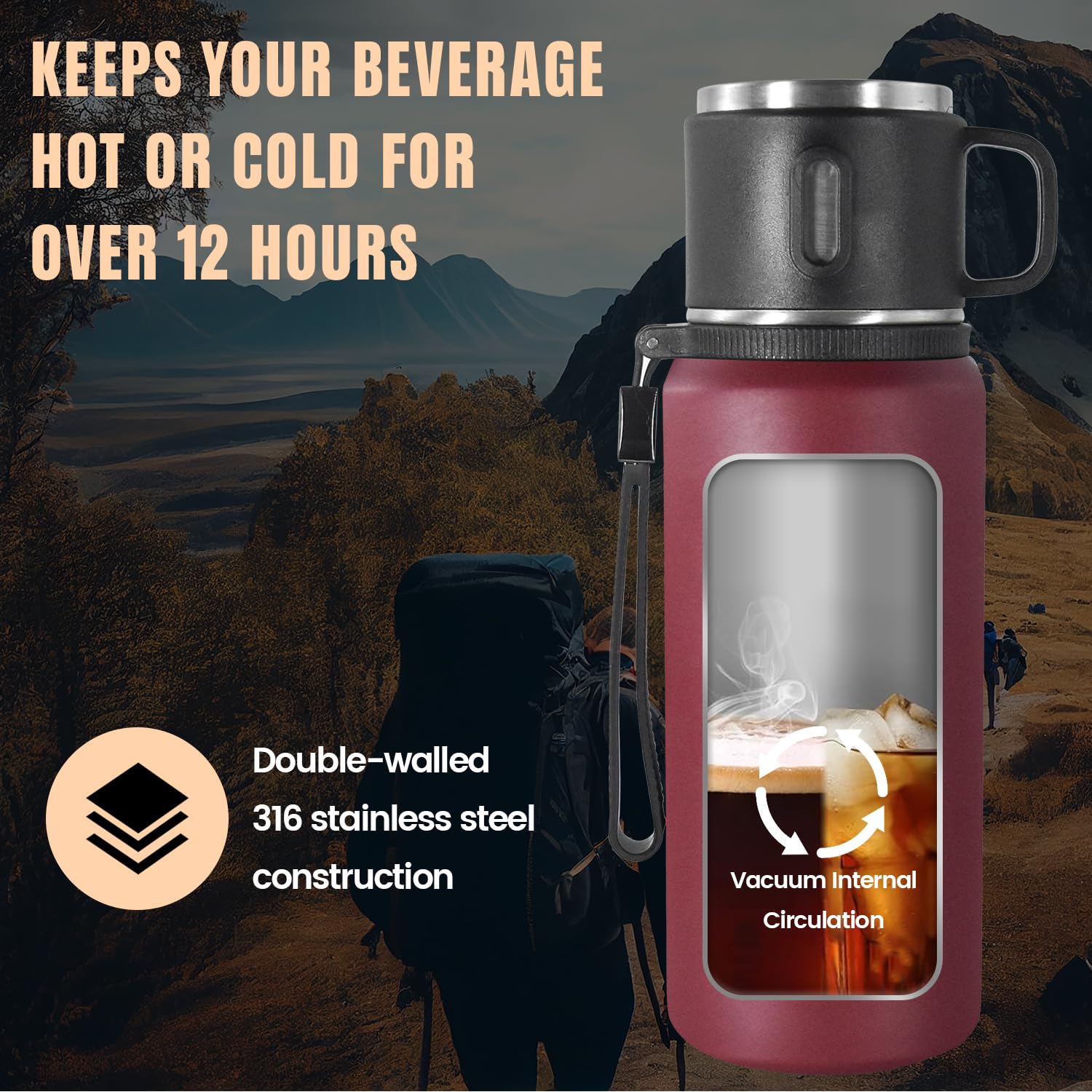 Stainless Steel Insulated Bottle, 27Oz With Cup Vacuum Insulated Water Bottle
