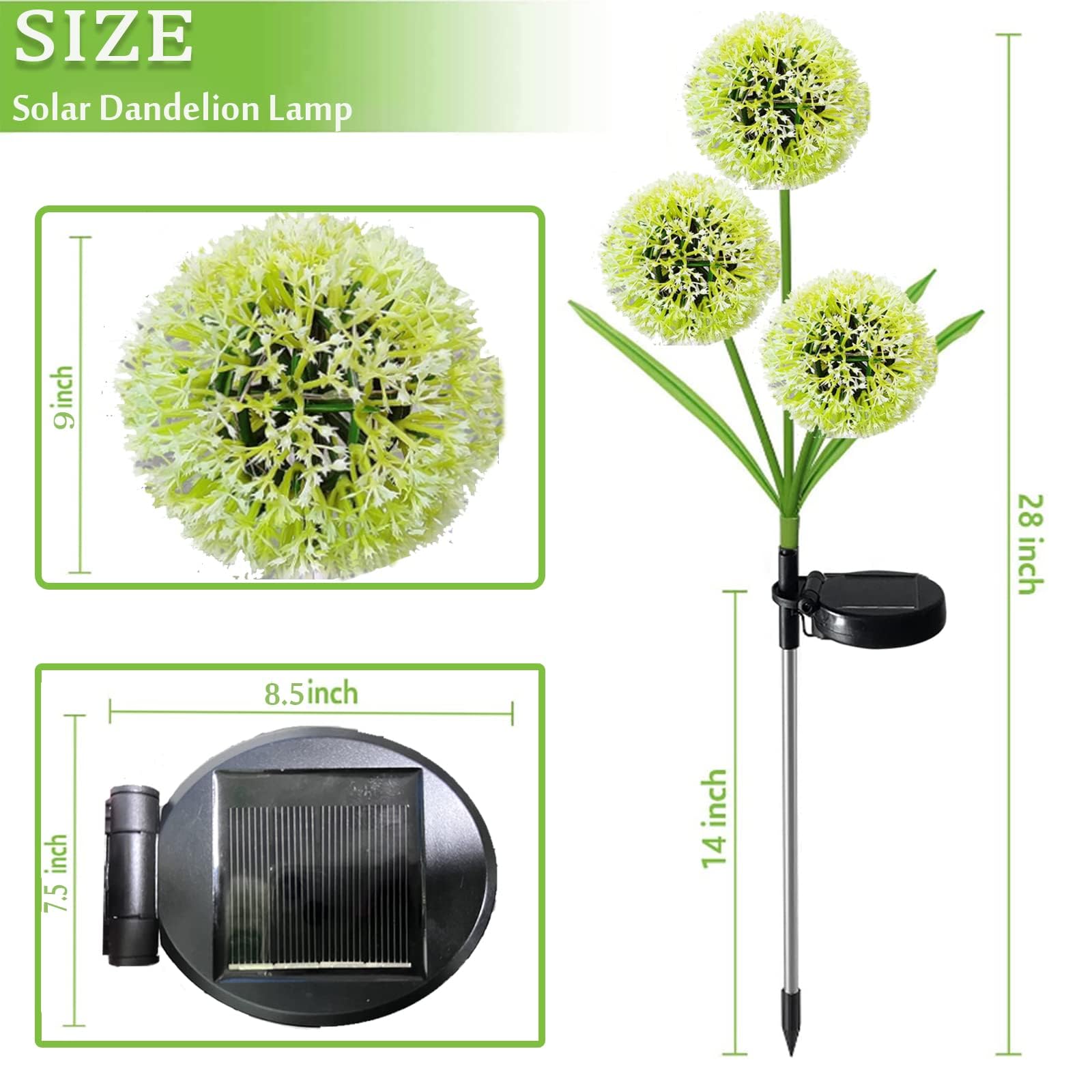 Xrr Solar Lamps For Outdoor Garden, 2 Pieces Solar Lights Garden Decoration 7 Colour Change Led Solar Garden Light Dandelion Waterproof Solar Flower Lamp For Terrace, Lawn And Patio