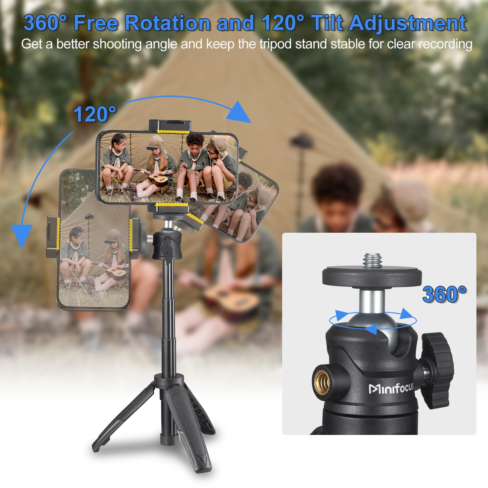 Minifocus Extendable Mini Camera Tripod, Selfie Stick Tripod Stand Handle Grip With 360° Rotating Ball Head, 1/4" Screw Extension Pole Tripod For Gopro Akaso Insta360 Dji Osmo Action Camera And Smartphone