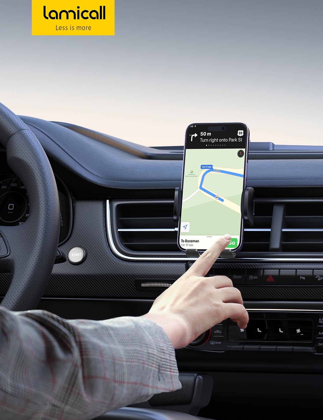 Lamicall Phone Holders For Your Car - Wider Spring Clamp [Big Phone Friendly] Air Vent Cell Phone Holder Car Mount Automobile Cradle Air Vent Clip For Iphone 15 14 13 Pro Max Smartphone - Dark