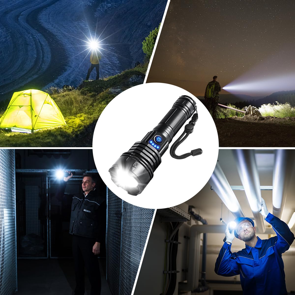 Wopkdupk Flashlights High Lumens Rechargeable, 990000Lm Super Bright Flashlight, Adjustable Tactical Flashlight, 5Mode Flash Light High Powered, Waterproof Led Flashlight For Camping, Hiking, Home, Emergencies