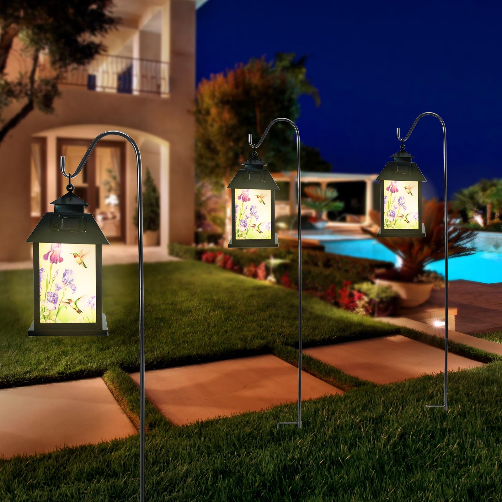 Afirst Solar Lantern Outdoor, Hanging Lights Decorative Hummingbird Outdoor Lighting Waterproof Umbrella Lights For Patio Garden, Table,Party Decor（Included Shepherd Hook）