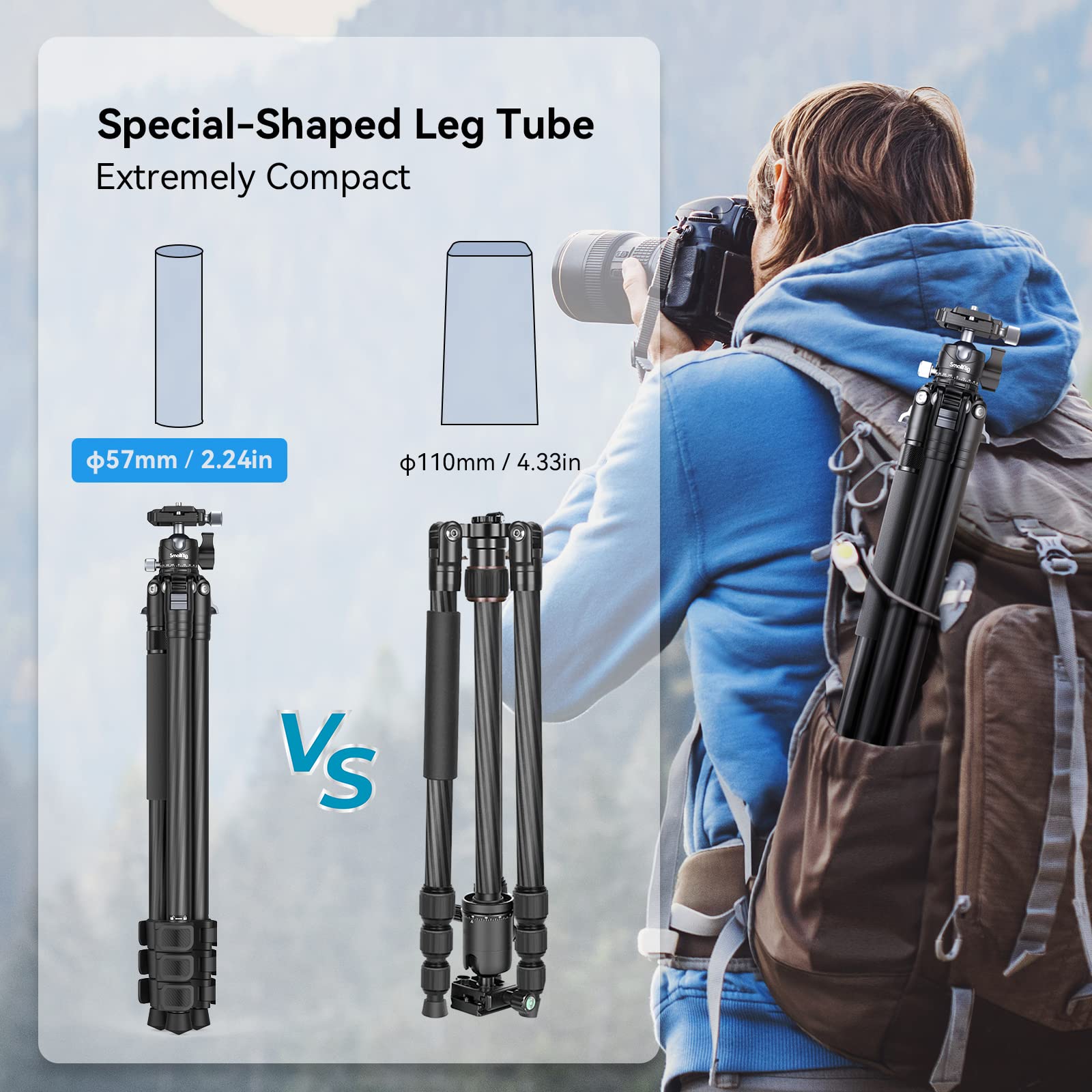Smallrig Ap-10 Carbon Fiber Tripod, 52.4" Lightweight Compact Camera Tripod With Detachable Monopod, 360° Ball Head, Quick Release Plate, Payload 26.5 Lbs, For Canon For Sony, Dslr Camera, Phone-4060