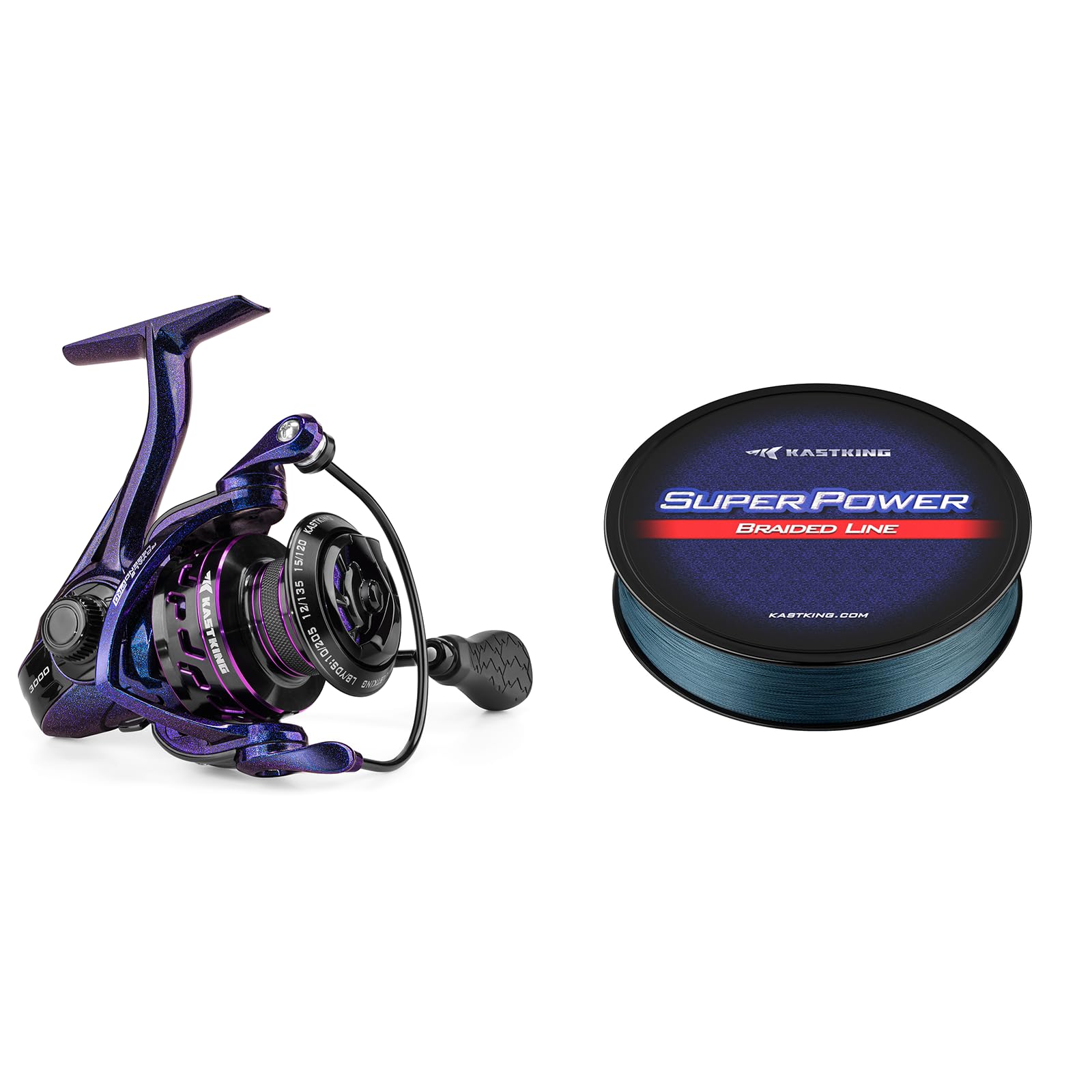 Kastking Royale Legend Pro Spinning Fishing Reel, Size 2000,Twilight & Superpower Braided Fishing Line, Gray, 15 Lb, 150 Yds