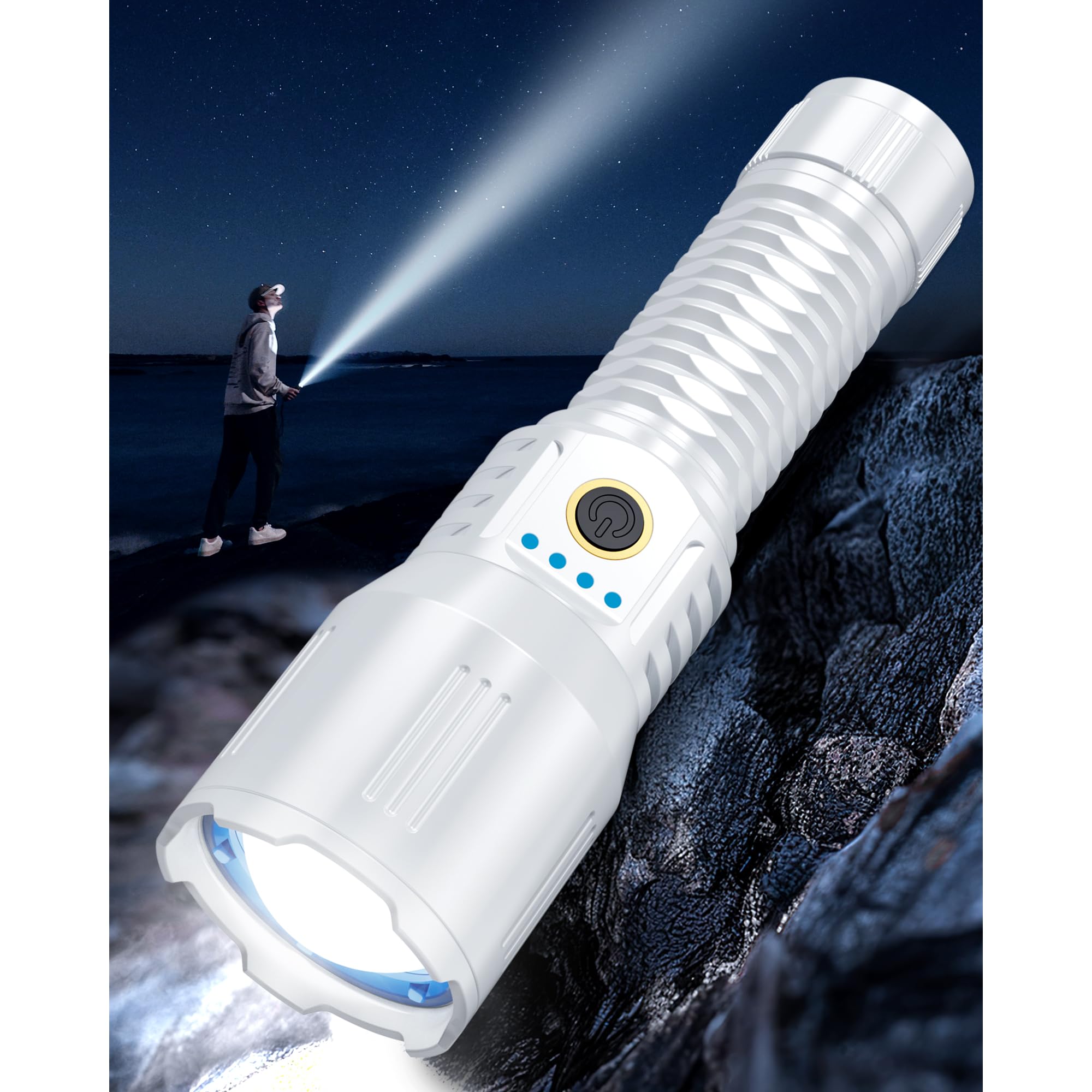 Weoxi Laser Flashlights 2400000 High Lumens Rechargeable, Super Bright Led Flashlight, 5 Modes Flash Light High Powered, Adjustable Tactical Flashlight, Waterproof Handheld Flashlight For Emergencies, Home