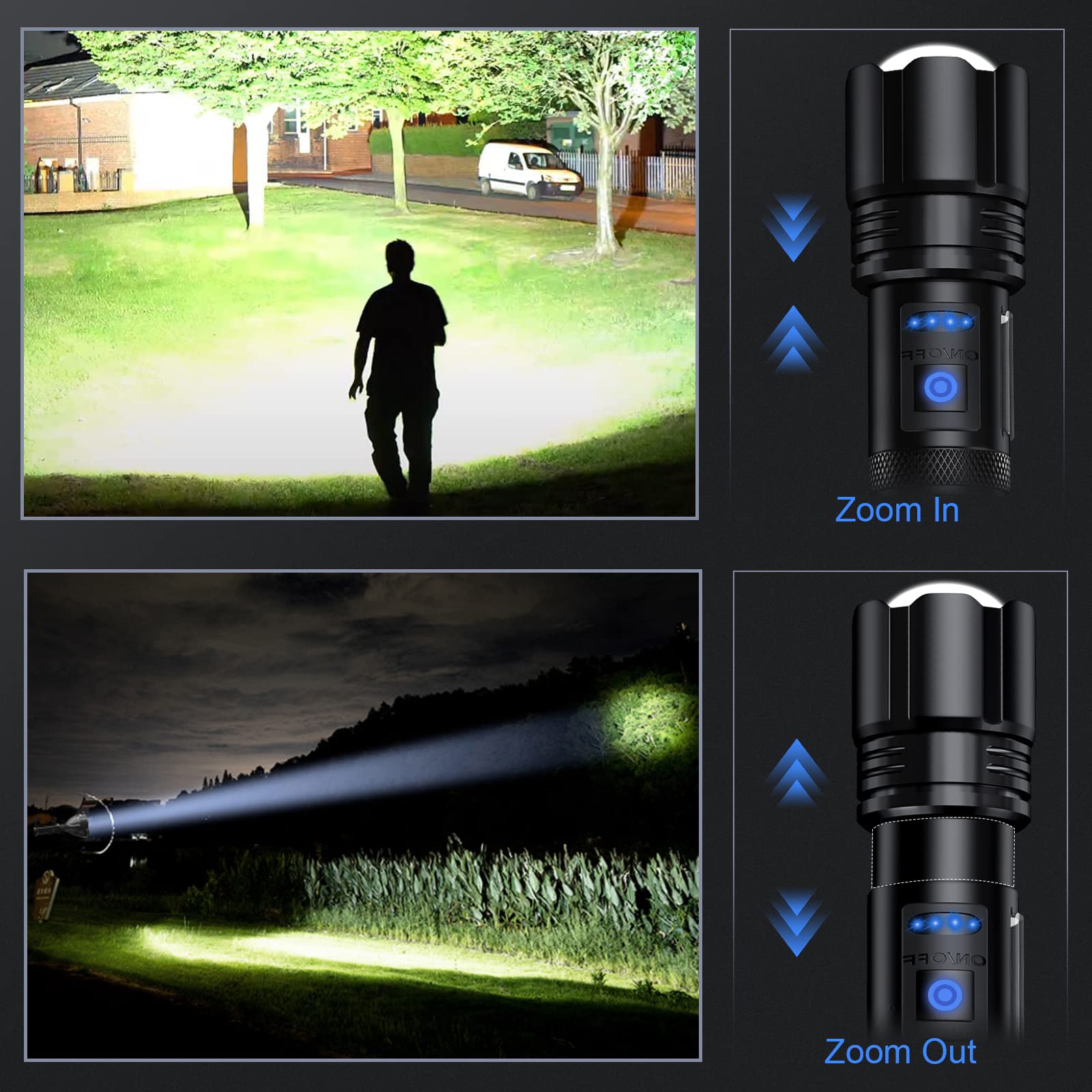Kicoeoy Rechargeable Flashlights High Lumens, Led Flashlight 990000 Lumens Bright Flash Light With 7 Modes, Flashlights For Camping, Home, Ipx7 Waterproof (2 Pack)