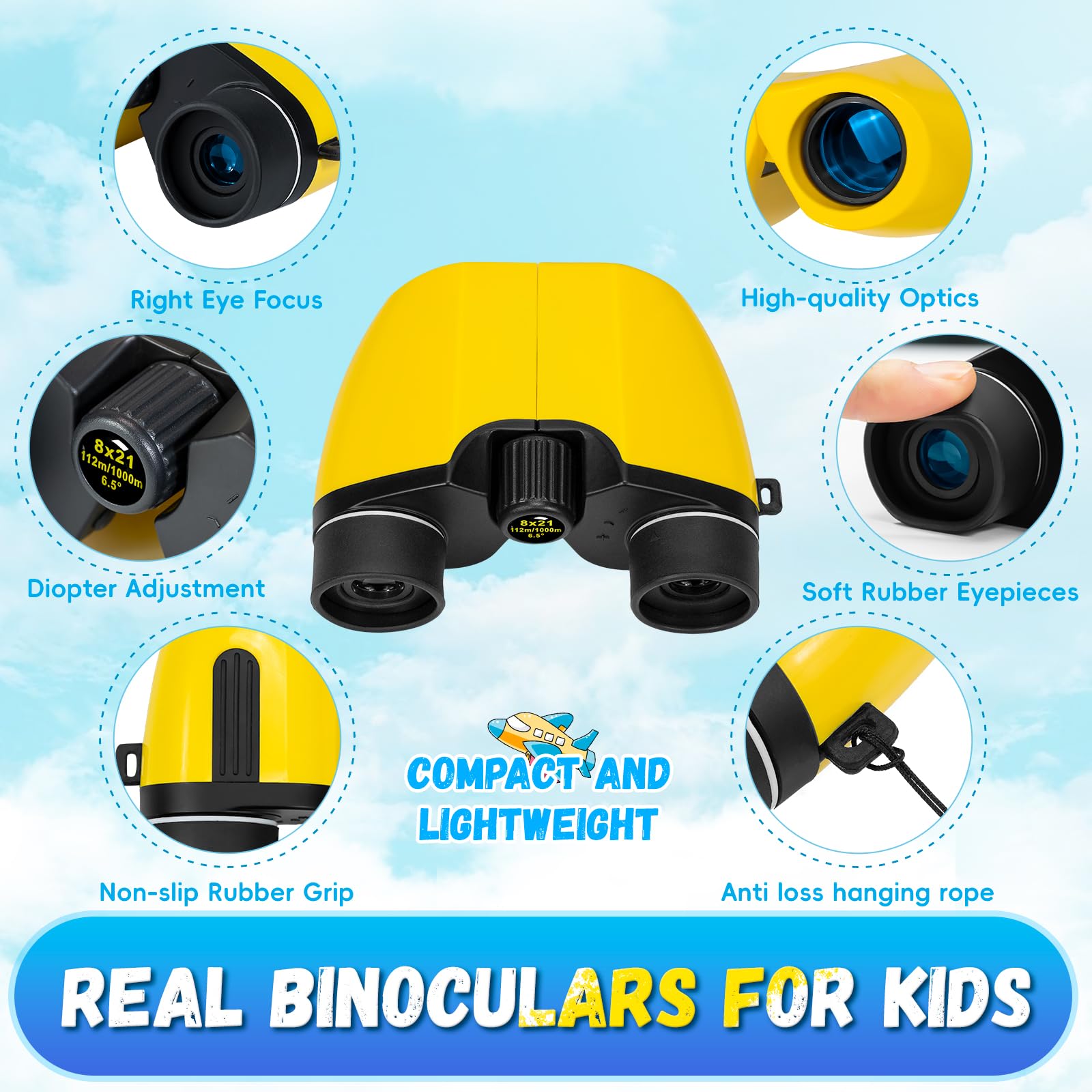 Xrkroptend 8X21 High Powder Binoculars For Kids 3.5.8.12 - For Boys & Girls,Compact Children Mini Binoculars For Bird Watching,Hiking, Hunting, Children Outdoor Camping Gear