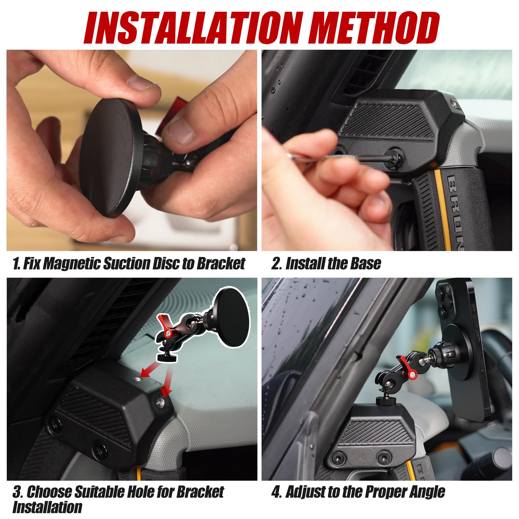 Mabett Magnetic Phone Holder For Ford Bronco     , Adjustable Angles 360°Phone Mount For Bronco Accessories