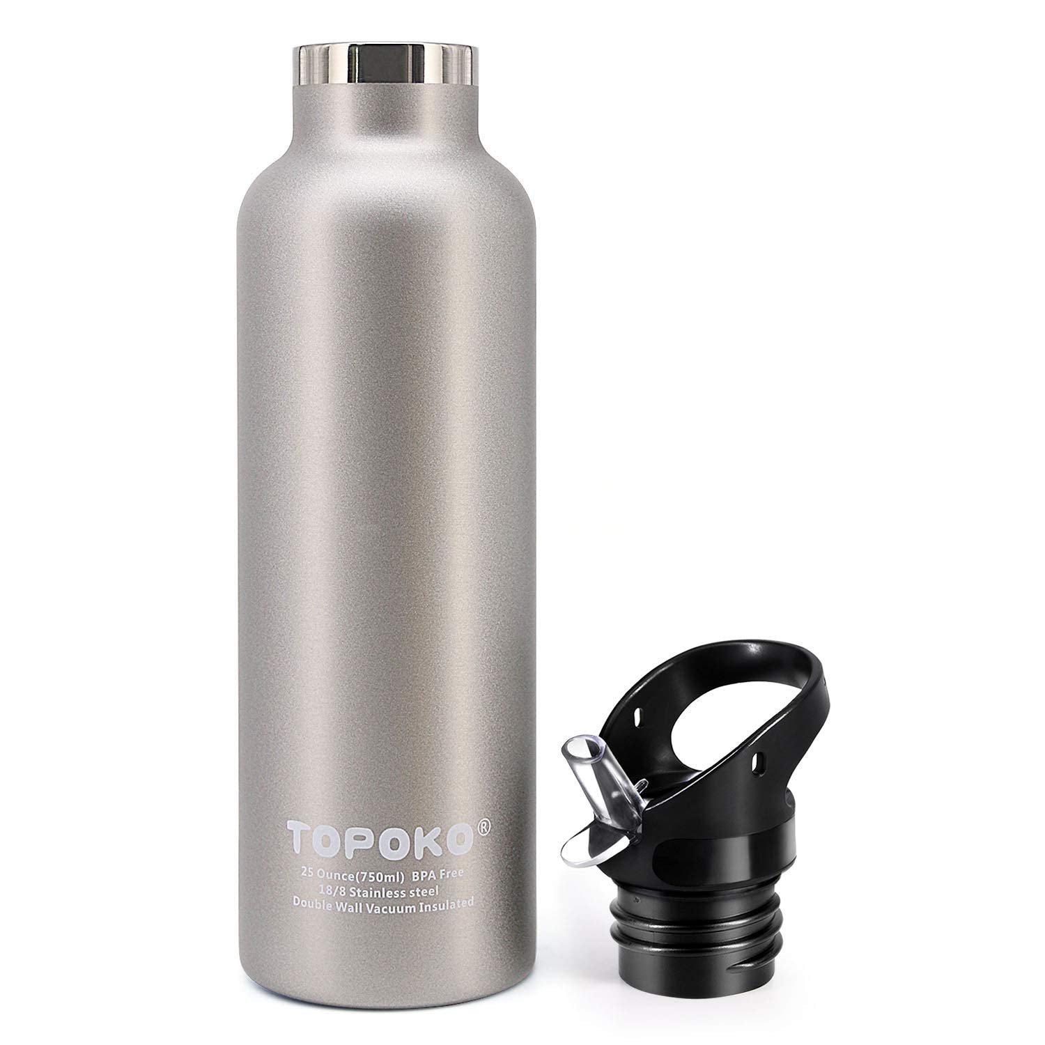 Topoko 25 Oz Double Wall Stainless Steel Water Bottle, Straw Lid With Handle, Vacuum Insulated