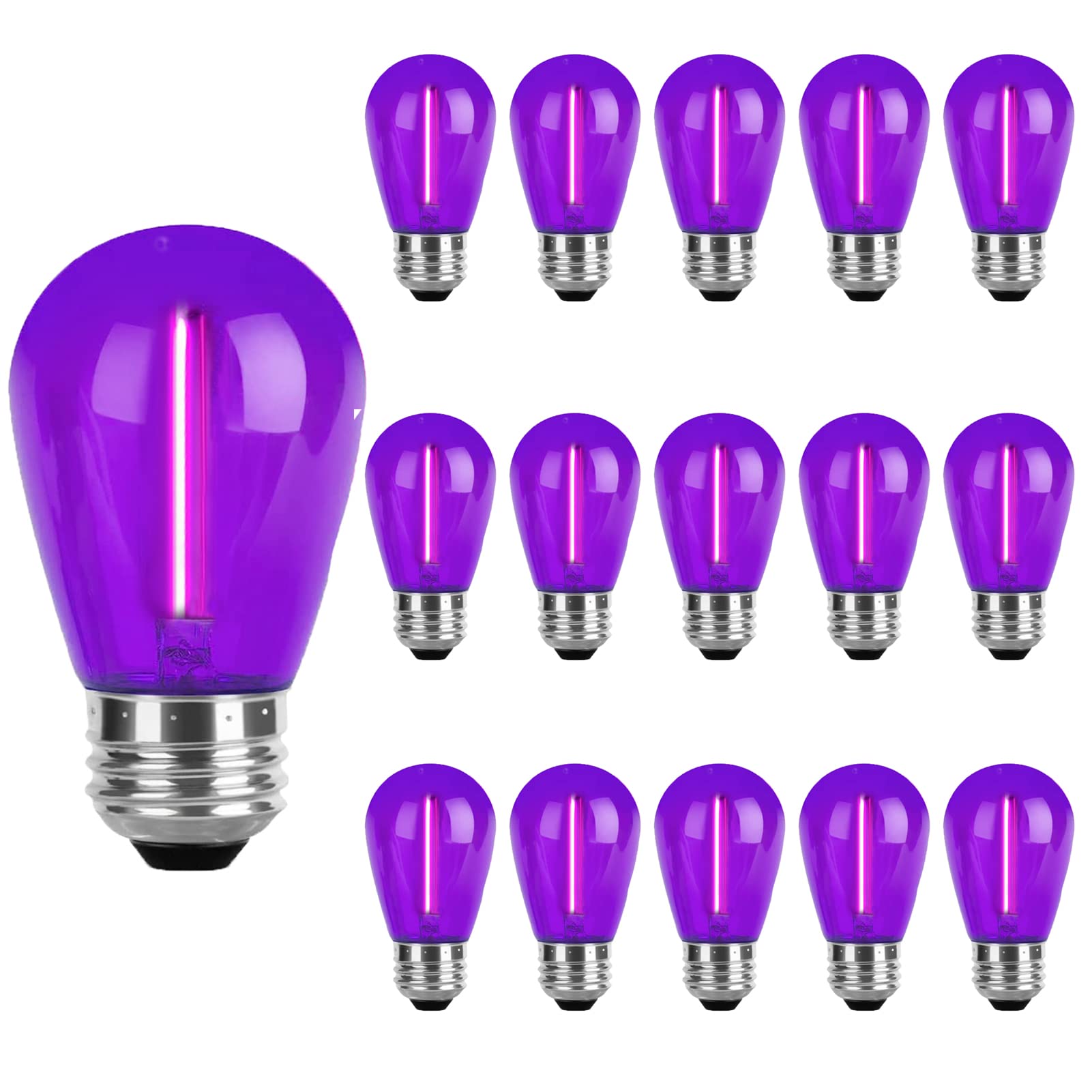 Juzizjmefod S14 Purple Replacement Light Bulbs 1W Led String Light Bulb Plastic Shatterproof Waterproof Decorative Purple Filament Halloween Bulbs E26 Base For Indoor Outdoor Patio Home,15 Pack