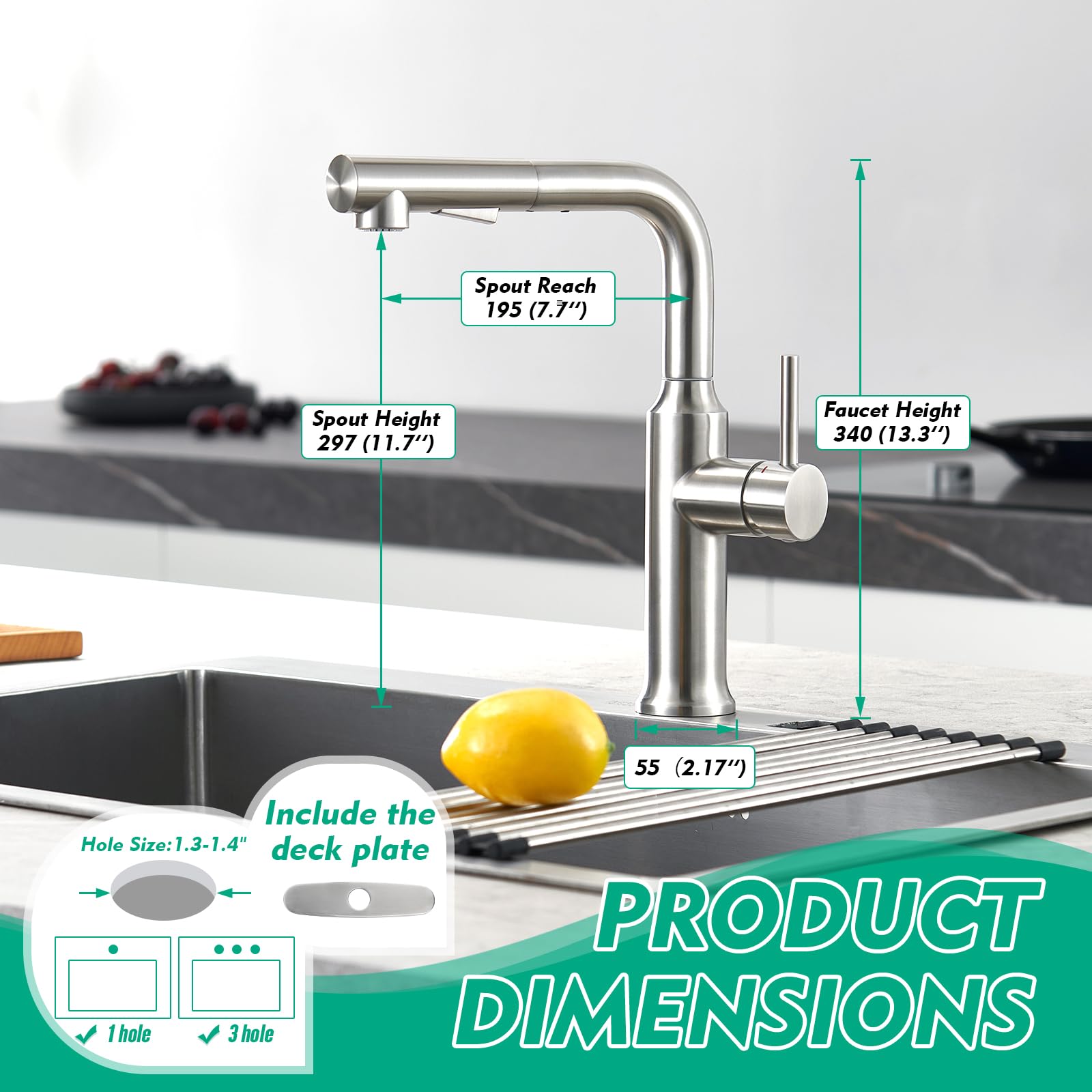 Crea Kitchen Faucet With Soap Dispenser,Kitchen Faucets With Pull Down Sprayer,Bar Sink Faucet Single Handle Right Angle Brushed Nickel Stainless Steel Commercial Rv Uitility Laundry Faucet