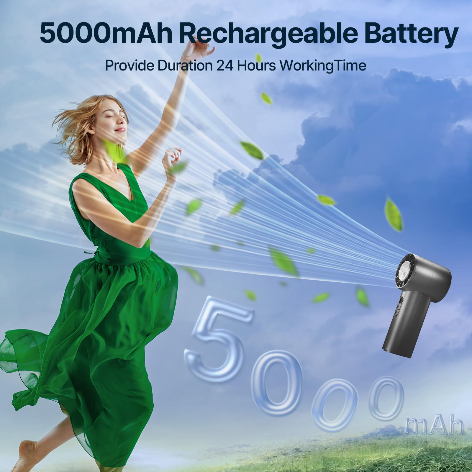 Portable Handheld Turbo Fan Speed(1-120) Adjustable Mini Fan Featuring Cooling Mode 5000Mah