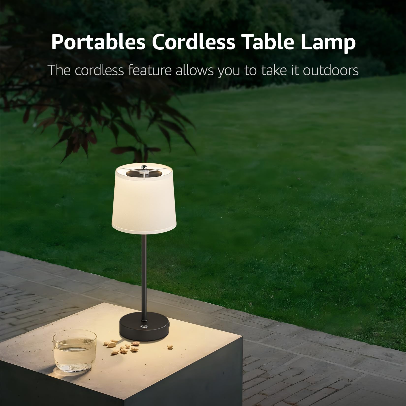Lundwa Cordless Led Table Lamp, 6000Mah Battery Operated Table Lamp, Fabric Shade Rechargeable Desk Lamp, Dimmable Wireless Lamps For Patio/Restaurant/Bedroom/Home(Black)