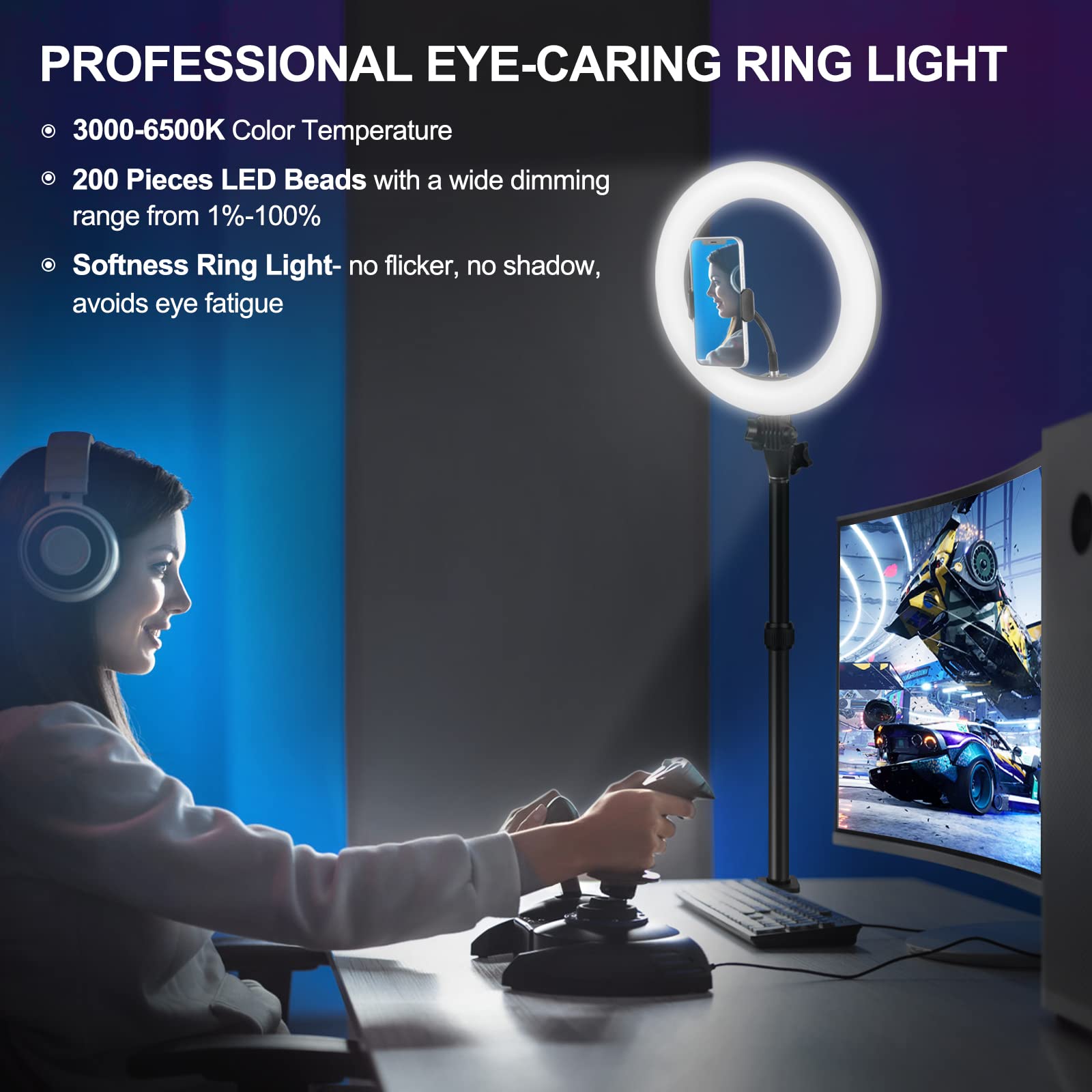 Evershop Ring Light For Computer Video Conferencing/Zoom Meeting/Studio-12 '' Desk Ring Light With Mount Stand,Stream Light With 13.5-22.7 In Adjustable Clamp Stand & Phone Holder For Webcam/Camera