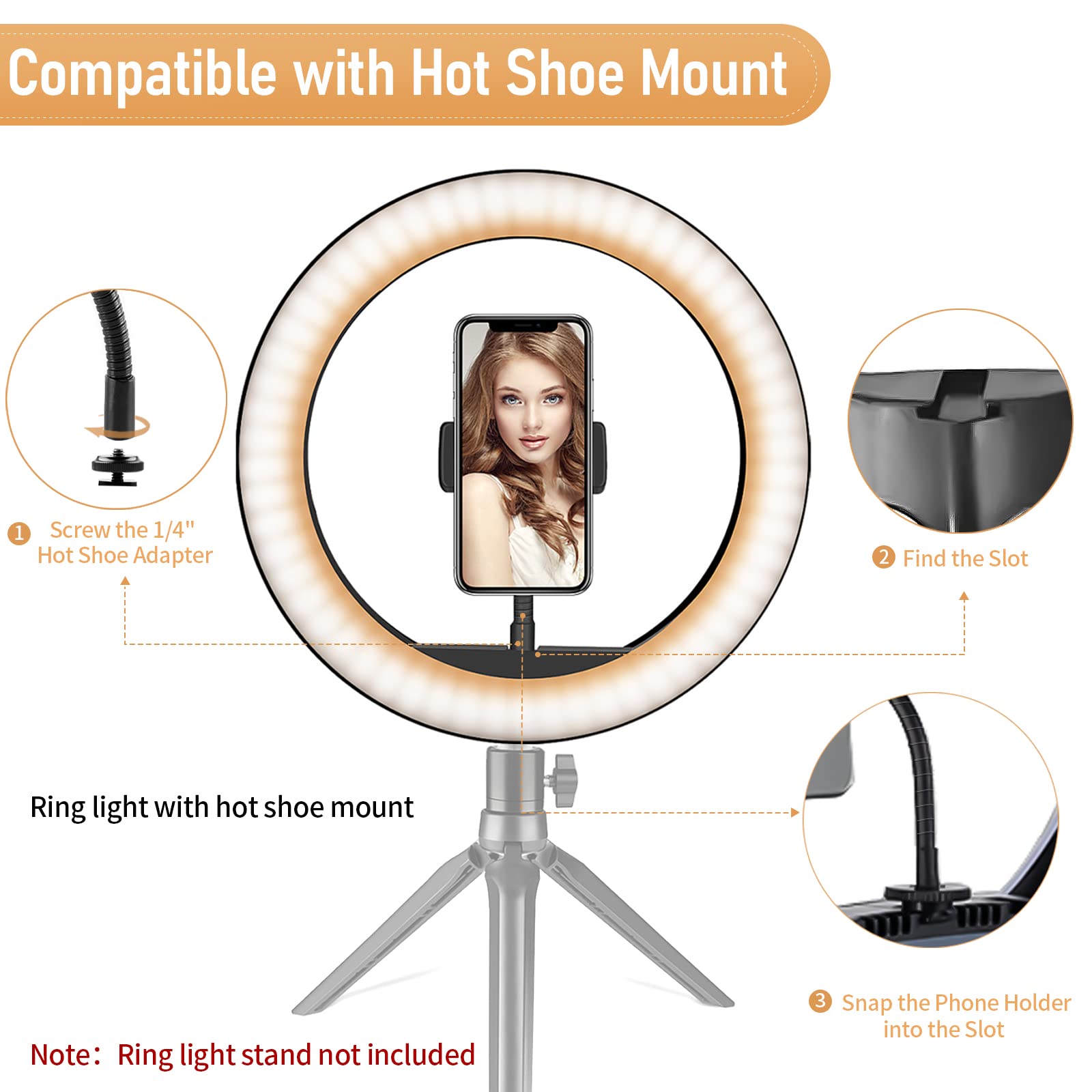 Kuaguozhe [2-Pack] Phone Holder For Ring Light And Tripod Stand With 1/4 And Hot Shoe Adapter, Flexible Phone Tripod Mount Adapter (Black+Black)