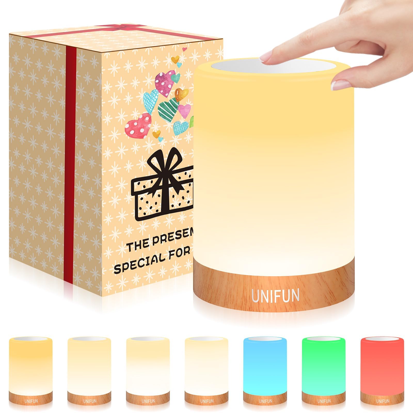 Unifun Table Lamp, Touch Sensor Bedside Lamps, Dimmable Warm White & Color Changing Rgb Light For Bedroom,Living Room Pack For Mom, Father’S Day And Other Holiday Use (Taller Size)…