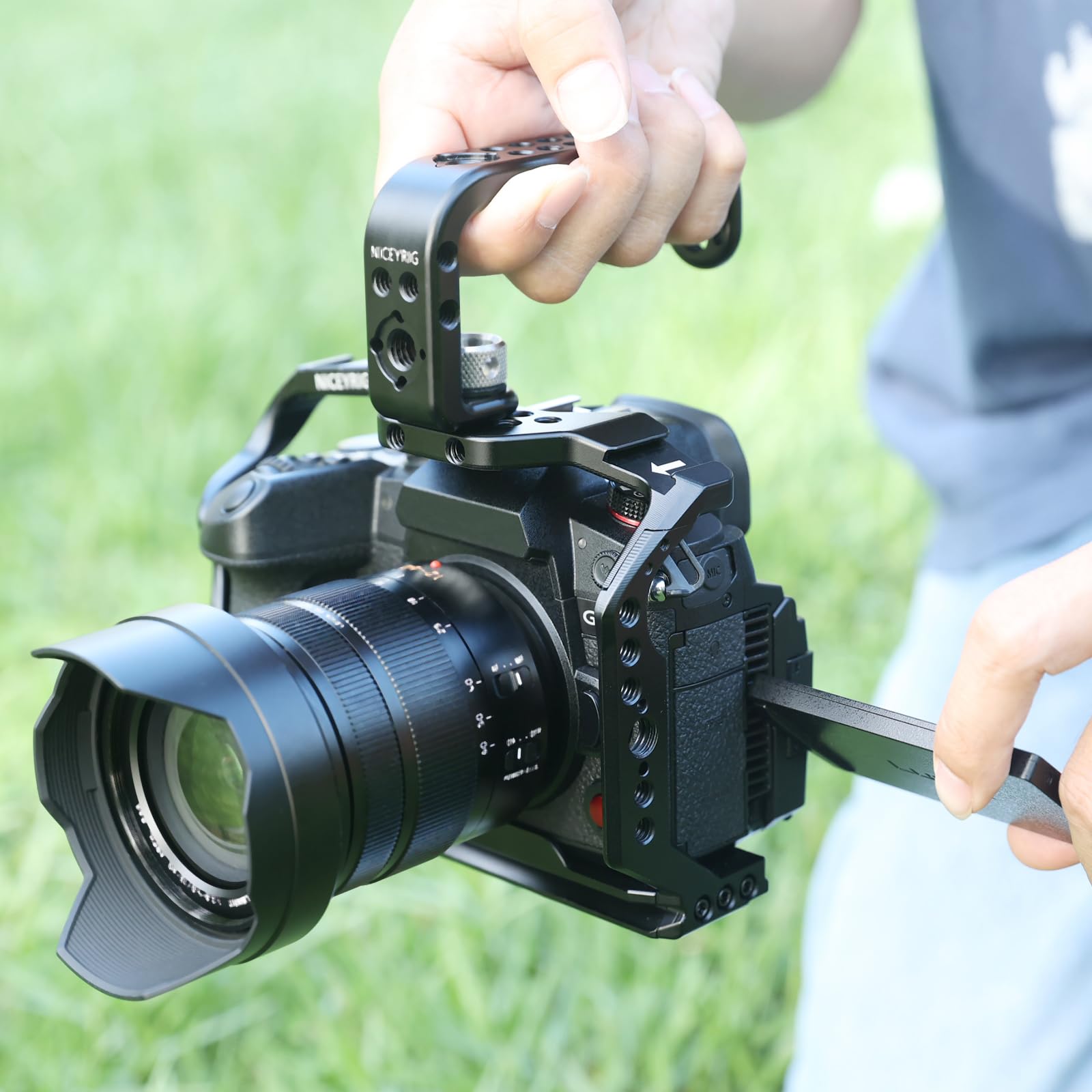 Niceyrig Lumix Gh7/Gh6 Cage Kit With Top Handle For Panasonic Gh7 Gh6 Mirrorless Camera Dslr Videomaking Rig Stabilizer With Quick Release Plate For Arca-Style Cold Shoe