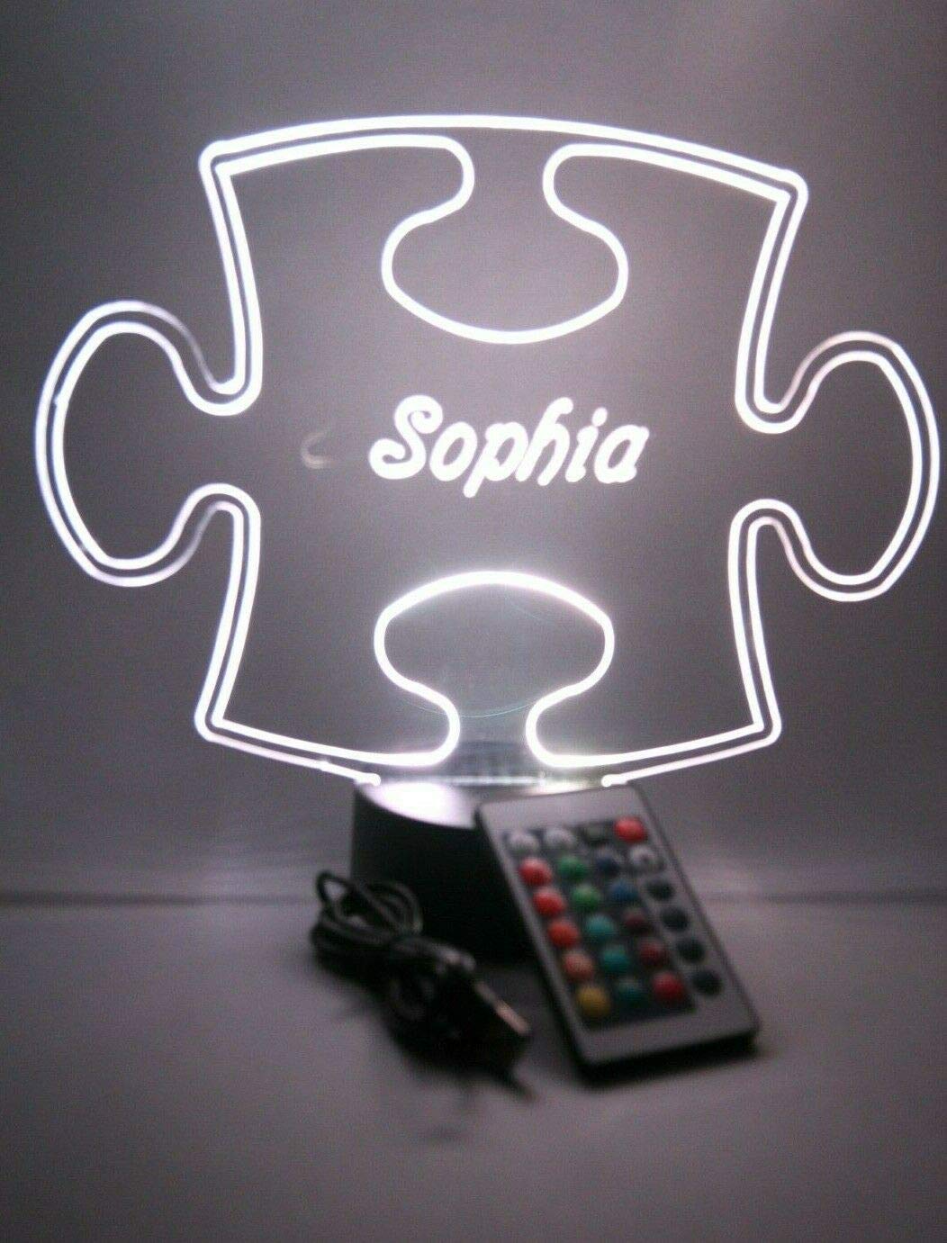 Mirror Mania Puzzle Piece Autism Light Up Lamp Led Personalized Table Lamp - It'S Wow, With Remote, 16 Color Options, Dimmer, Engraved, Great