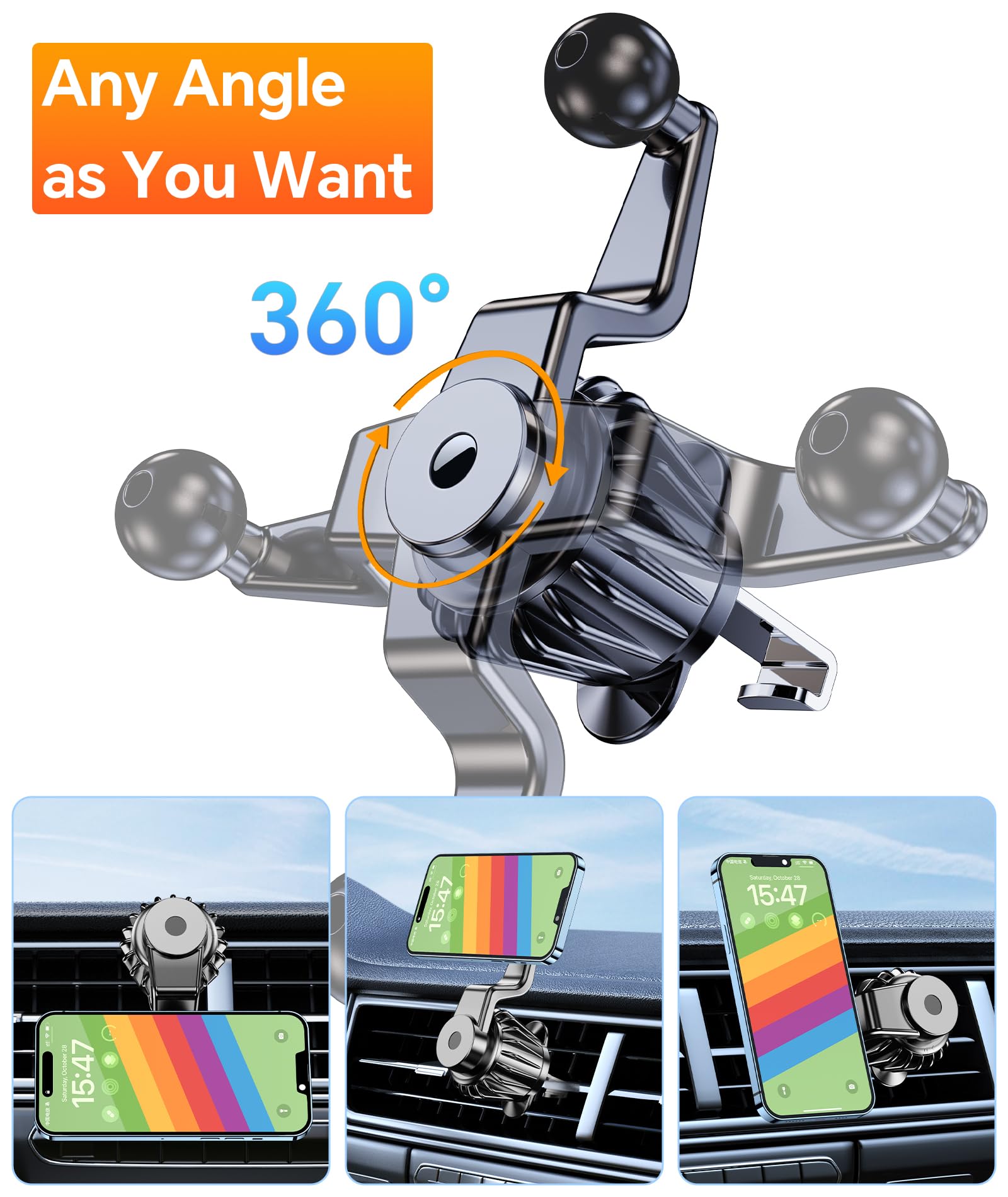 Kaistyle Magnetic Phone Holder For Car Air Vent Phone Mount【Not Blocking Air Vent】Car Vent Magnetic Cell Phone Automobile Cradles【360° Rotation】Phone Holders For Your Car Mount For Iphone 16 Pro Max 15 14 13