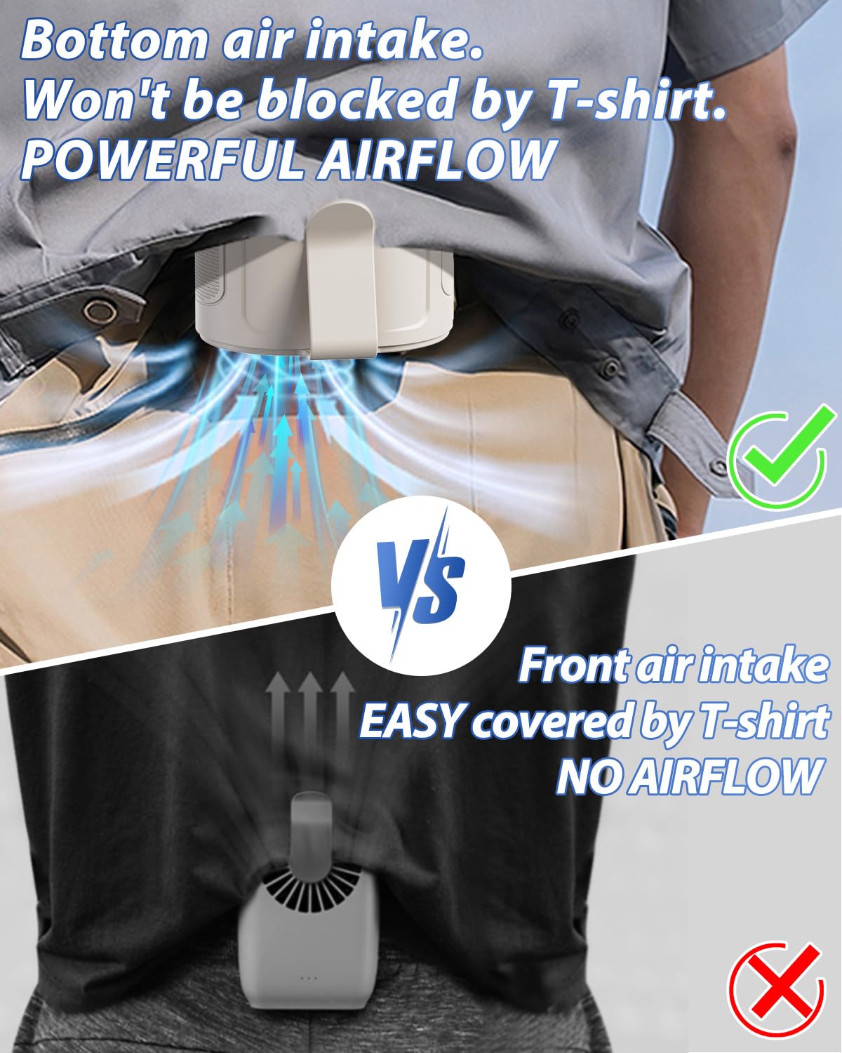 Barito portable fan for waist use, 4-speed settings, 25-hour battery life, and rechargeable for all-day cooling