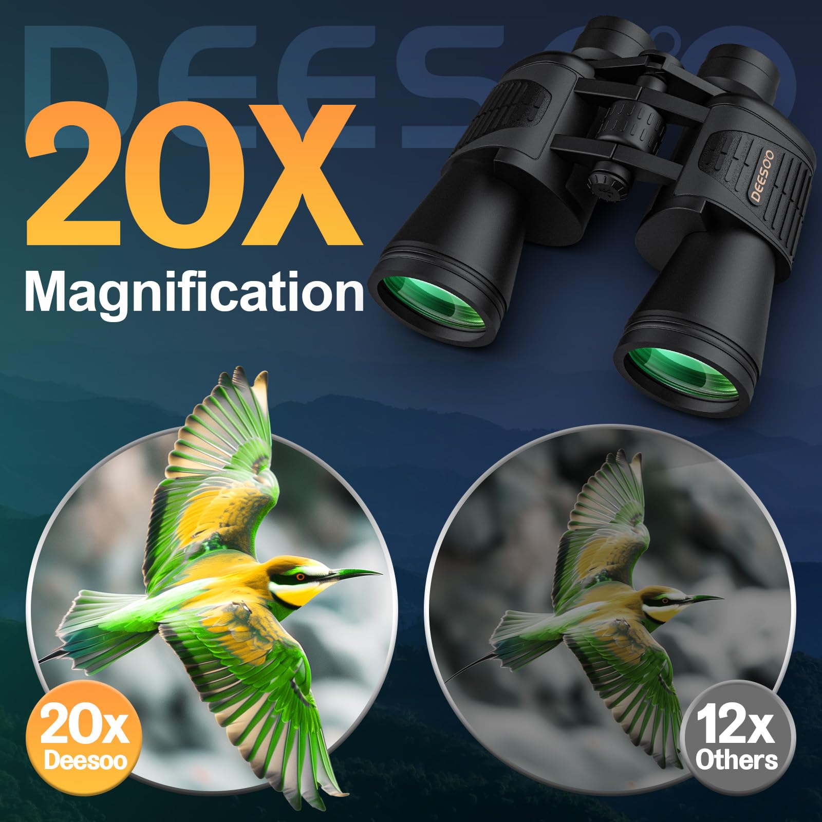 Deesoo Binoculars For Adults High Powered - 20X52 Hd Large View With Clear Low Light - Professional Binoculars For Bird Watching Hunting Stargazing Football Travel Cruise Outdoor Sports With Carrying Bag