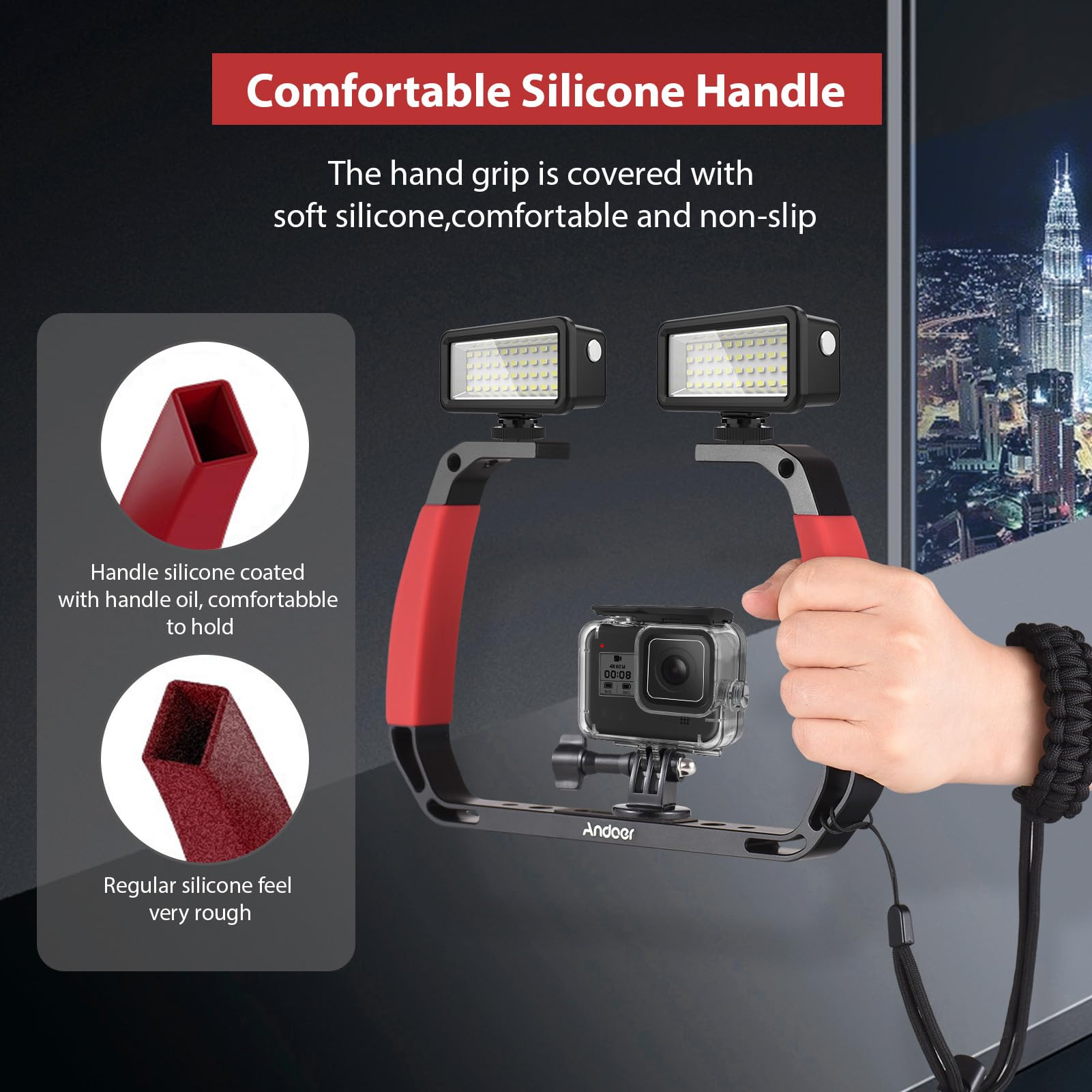 Andoer Submersible Stabilizer Mount, Handheld Stabilizer For Action Camera With Mounts For Cold Shoes Strap Compatible With Gopro Hero 12/11/10, Dji Osmo Action 4/3/2, Insta360, Red