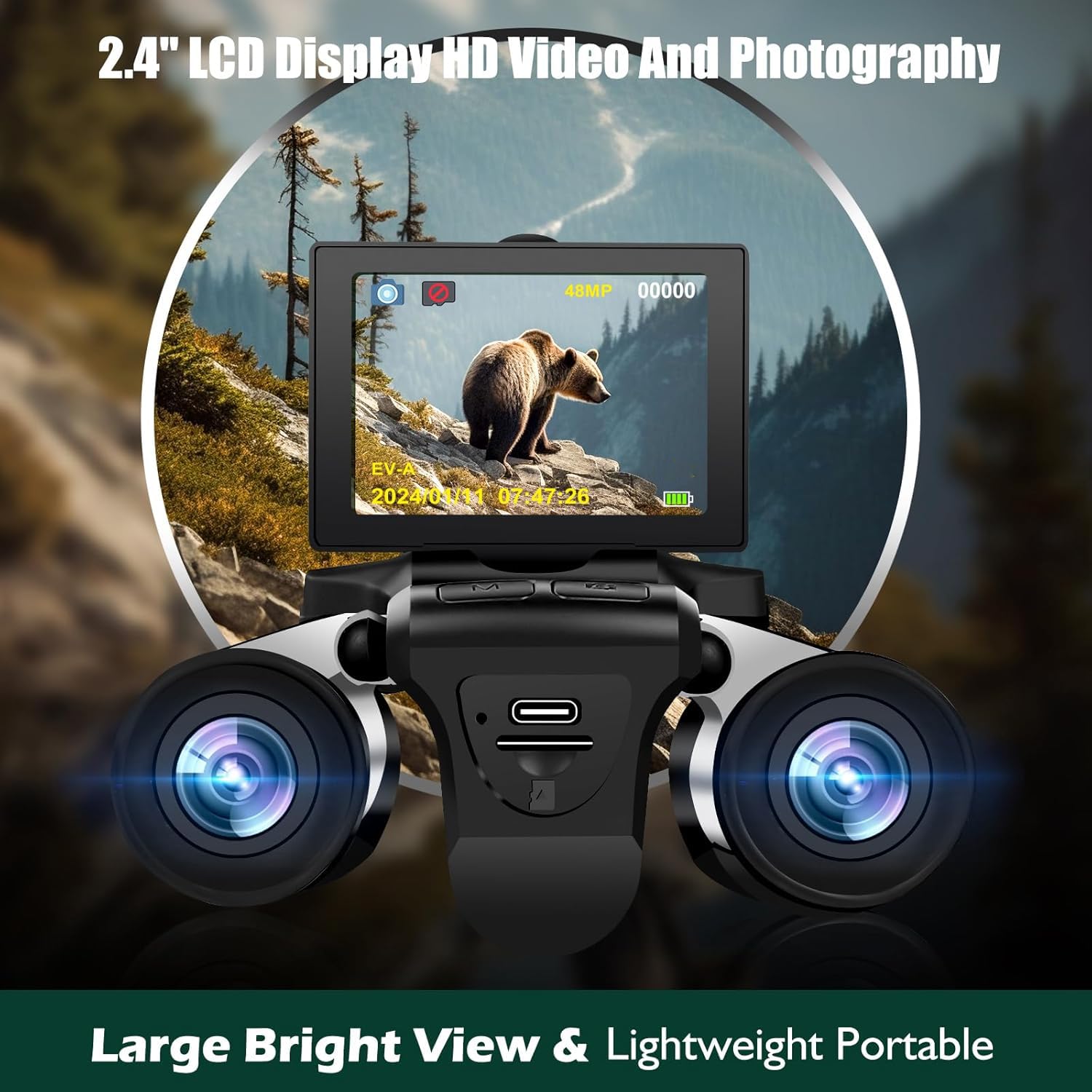 Camonity Digital Binoculars Camera, 2.4" Lcd Display 12X 48Mp Pictures 2.5K Videos Camera With 32Gb Card, Binoculars For Bird Watching Hunting Outdoor Adventures (Dt40)