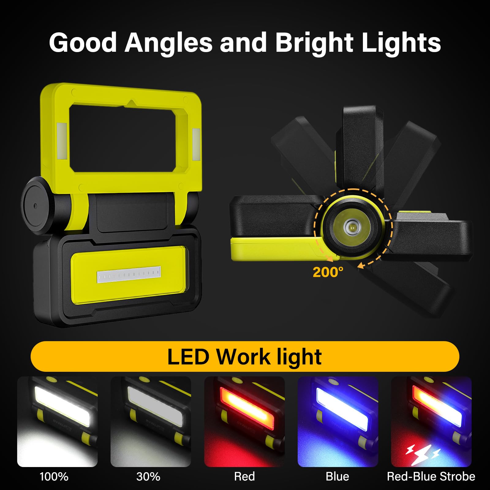 Tremdwoto Led Work Light, Flashlight With Cob Camping Lantern, 1000Lm Magnetic Flashlight, 200°Foldable, 5+3 Modes, Rechargeable Waterproof Handheld Flashlights For Camping, Home, Car Repair, Emergency, Fishing