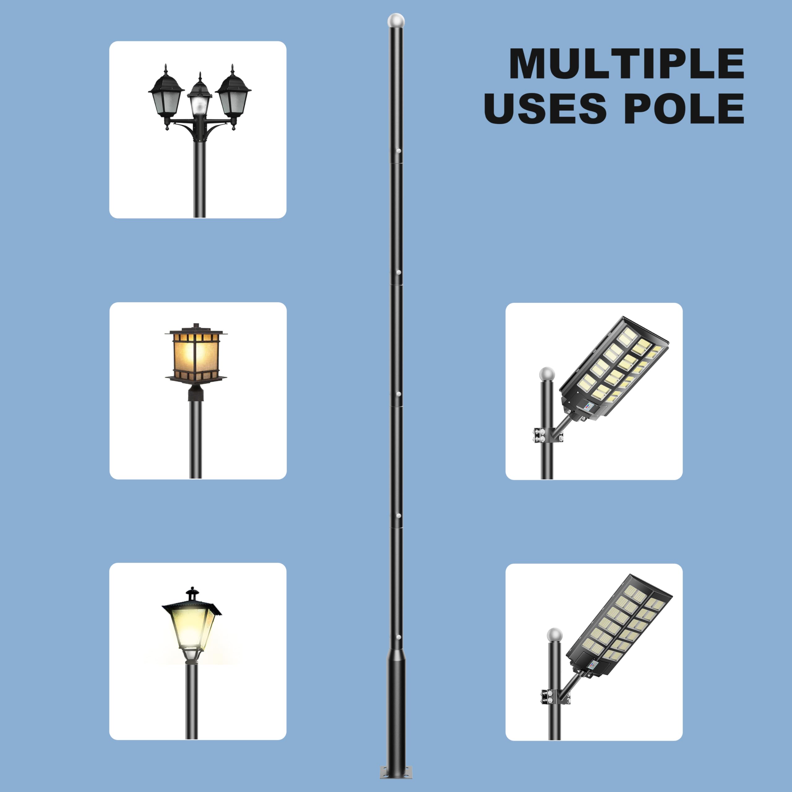 Xmptyn 20Ft Tall Solar Street Light Pole - Outdoor Lamp Post For Backyard, Porch, Patio,Pathway,Commercial Lighting And Walkway Parking Lot Light Pole For Solar Lights- Streetlight Pole Accessory 1Pack