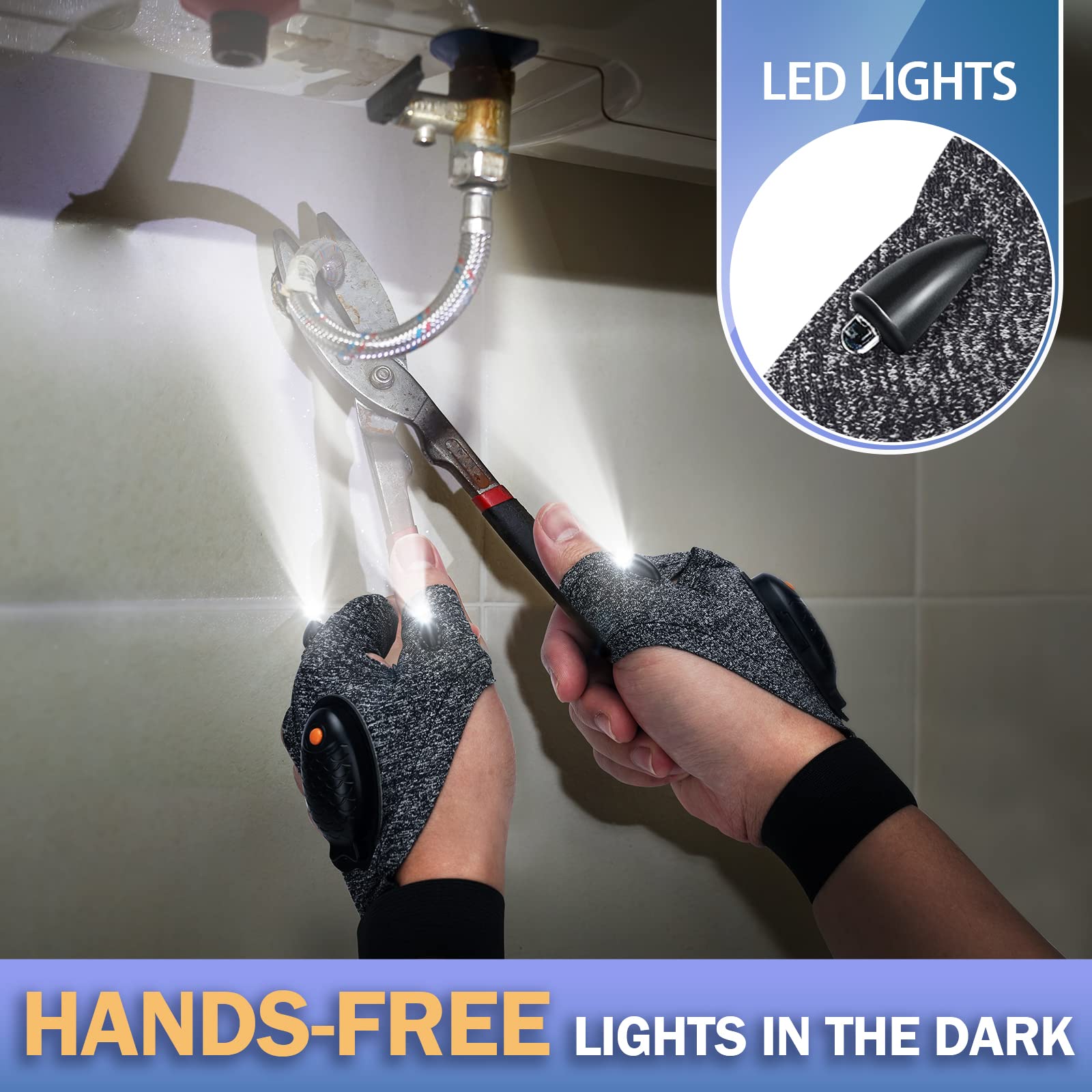 Meixixi Rechargeable Led Gloves With Waterproof Lights - Stocking Stuffers For Men, Christmas , Flashlight Gloves, Car Tools, Fishing And Camping Accessories For Adults, Women, Dad