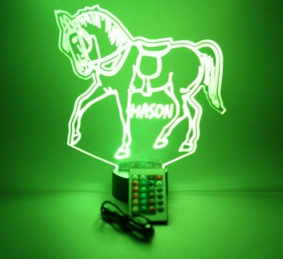 Mirror Mania Horse Light Up Lamp Led Personalized Name Night Light Engraved Running Horses Rider Stallion Table Lamp - It'S Wow, With Remote, 16 Color Options, Dimmer, Engraved, Great