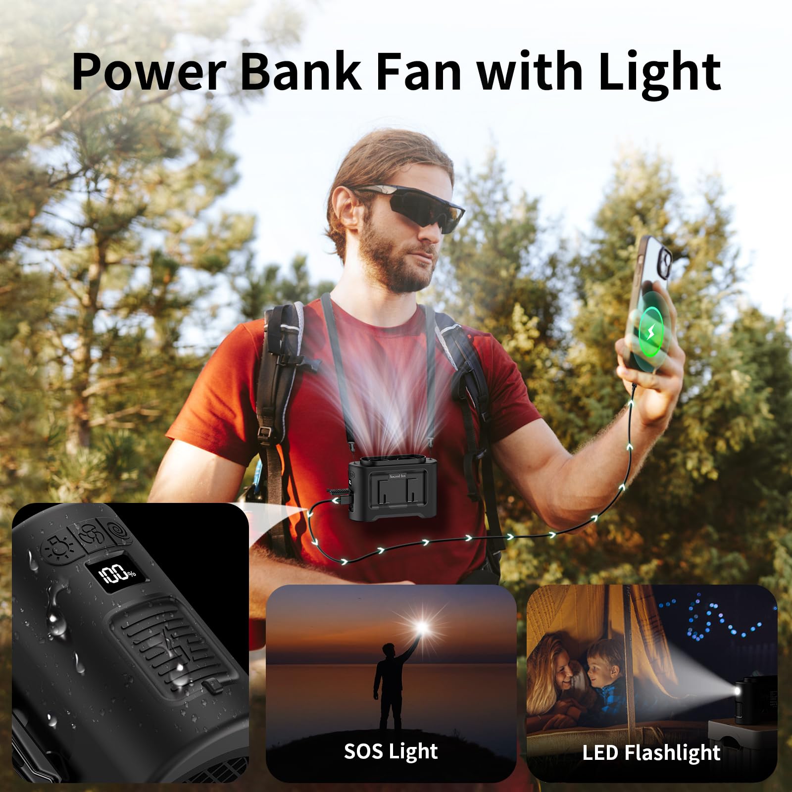Socool 14500Mah Portable Waist Fan Clip On Wearable Belt Rechargeable Personal Fan, Dual Air Outlet